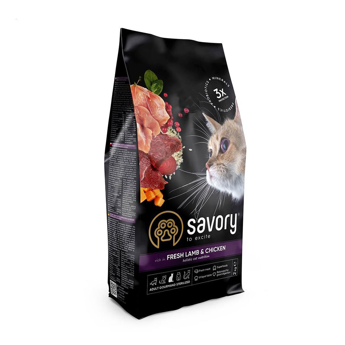 

Сухий корм для стерилізованих кішок Savory Adult Cat Steril Fresh Lamb & Chicken з свіжим м'ясом ягня та курки, 2 кг