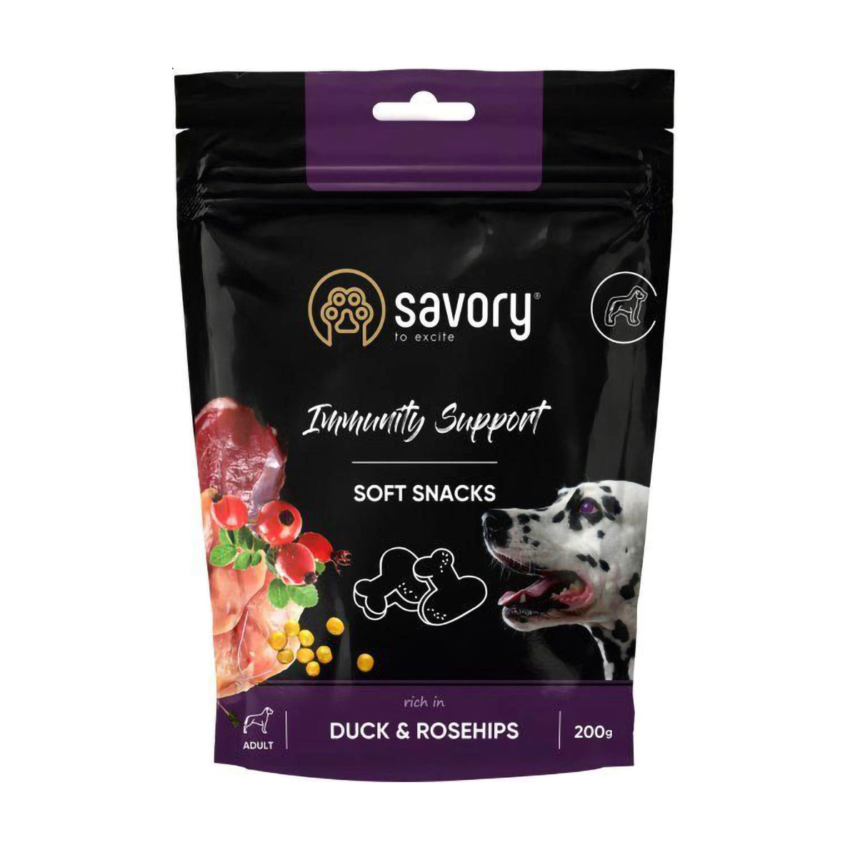 

Ласощі для зміцнення імунітету собак Savory Immunity Support Soft Snacks Duck & Rosehip з качкою та шипшиною, 200 г