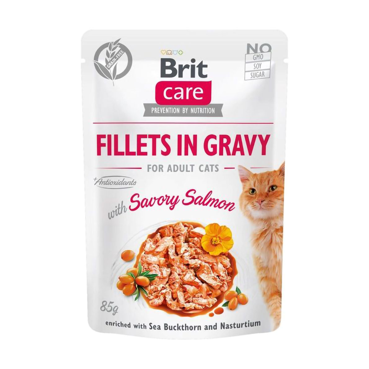 

Вологий корм для дорослих кішок Brit Care Fillets In Gravy For Adult Cat Savory Salmon з філе лосося в соусі, 85 г
