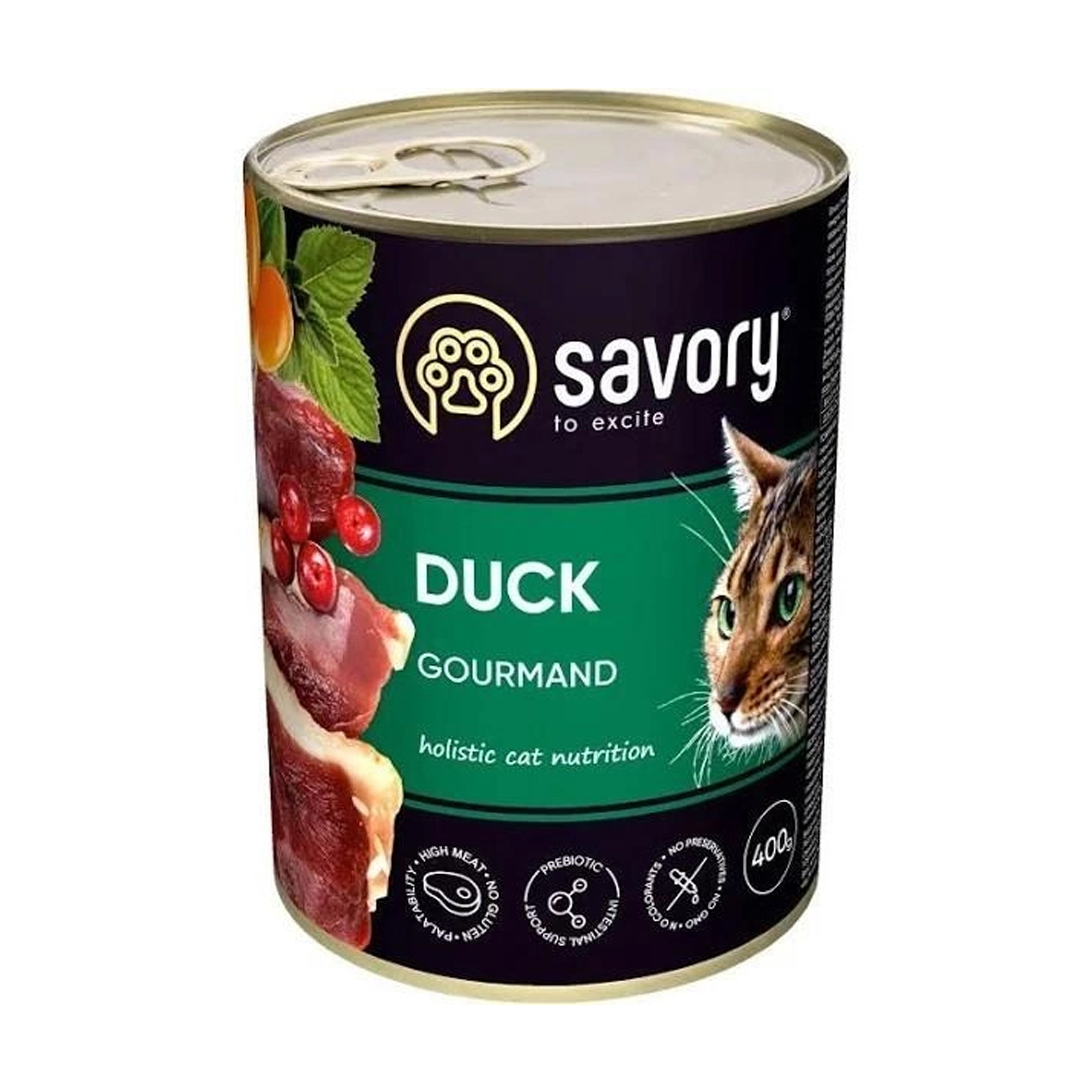 

Вологий корм для вибагливих кішок Savory Cat Can Adult з качкою, 400 г