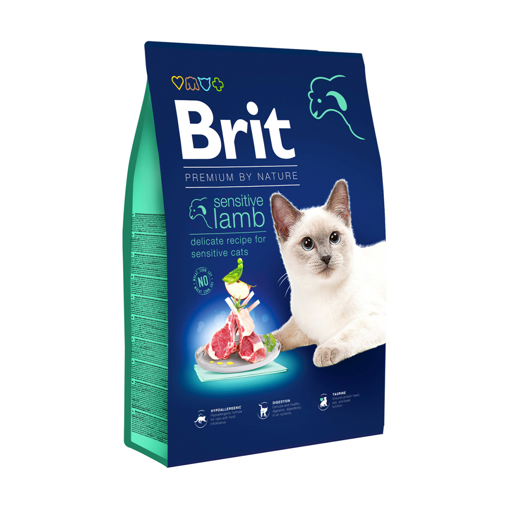 Уцінка! Сухий корм для кішок із чутливим травленням Brit Premium by Nature з ягням, 8 кг