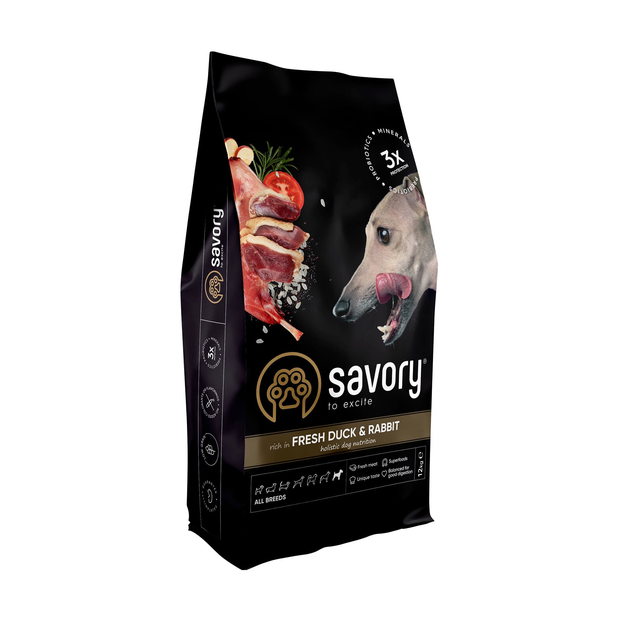 

Сухий корм для собак Savory Adult All Breeds Fresh Duck & Rabbit з свіжим м'ясом качки та кролика, 12 кг