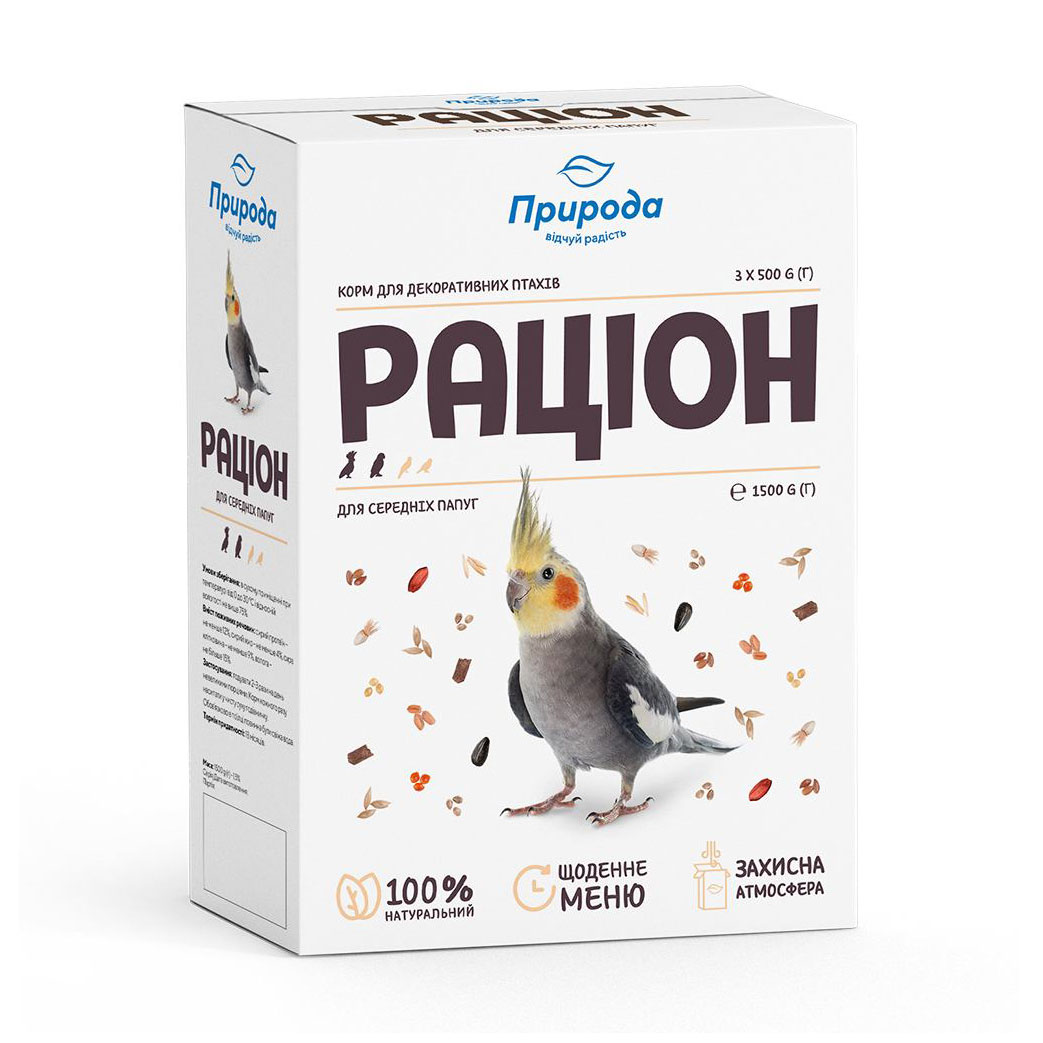 

Уцінка! Корм для середніх папуг Природа Раціон, 1.5 кг