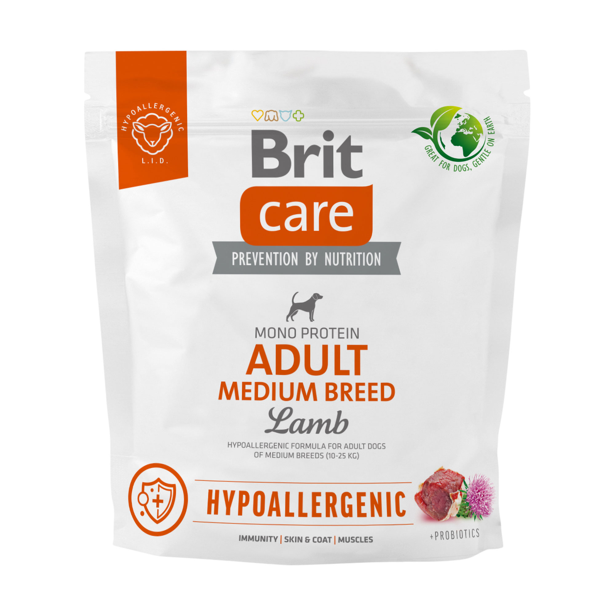 

Корм для собак середніх порід Brit Care Adult Medium Breed з ягням, 1 кг