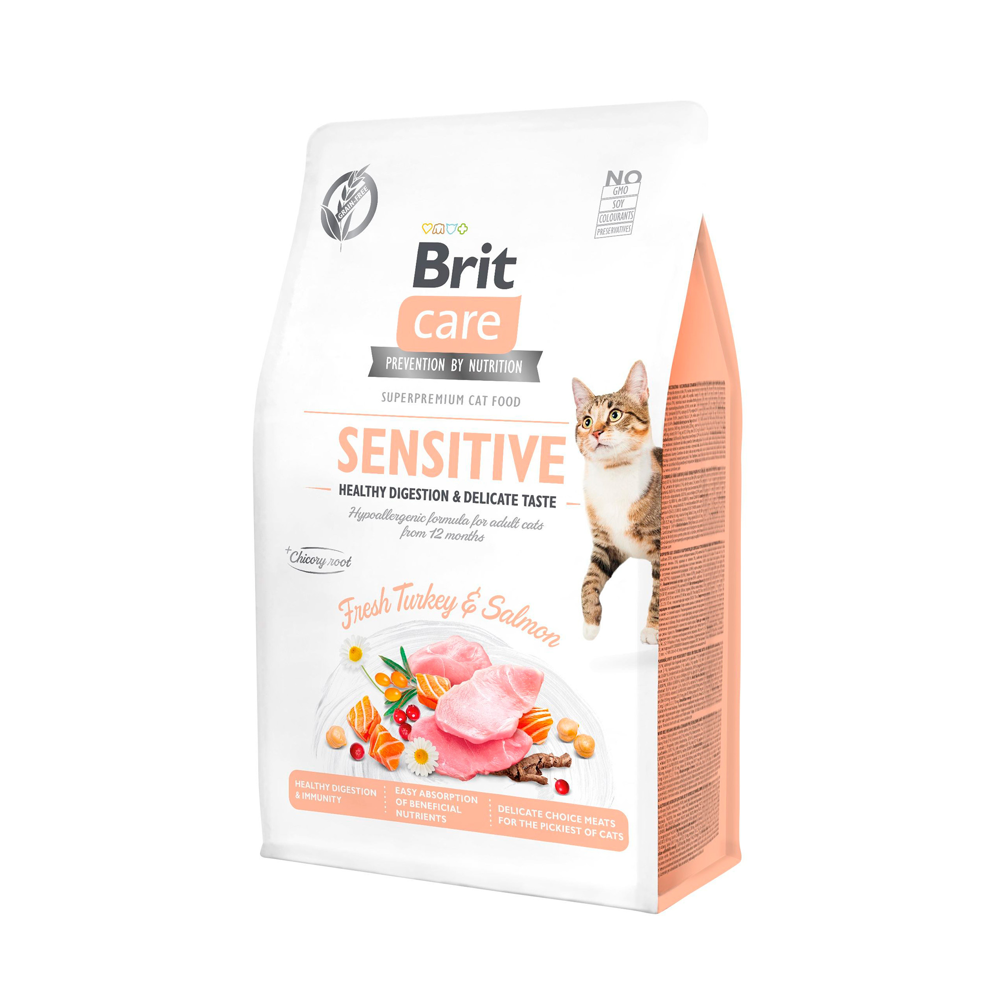 

Сухий корм для вибагливих кішок Brit Care Sensitive з чутливим травленням, з індичкою та лососем, 400 г