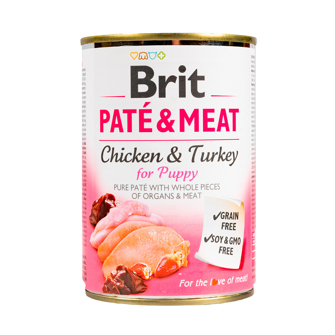 

Вологий корм для цуценят Brit Pate & Meat з куркою та індичкою, 400 г
