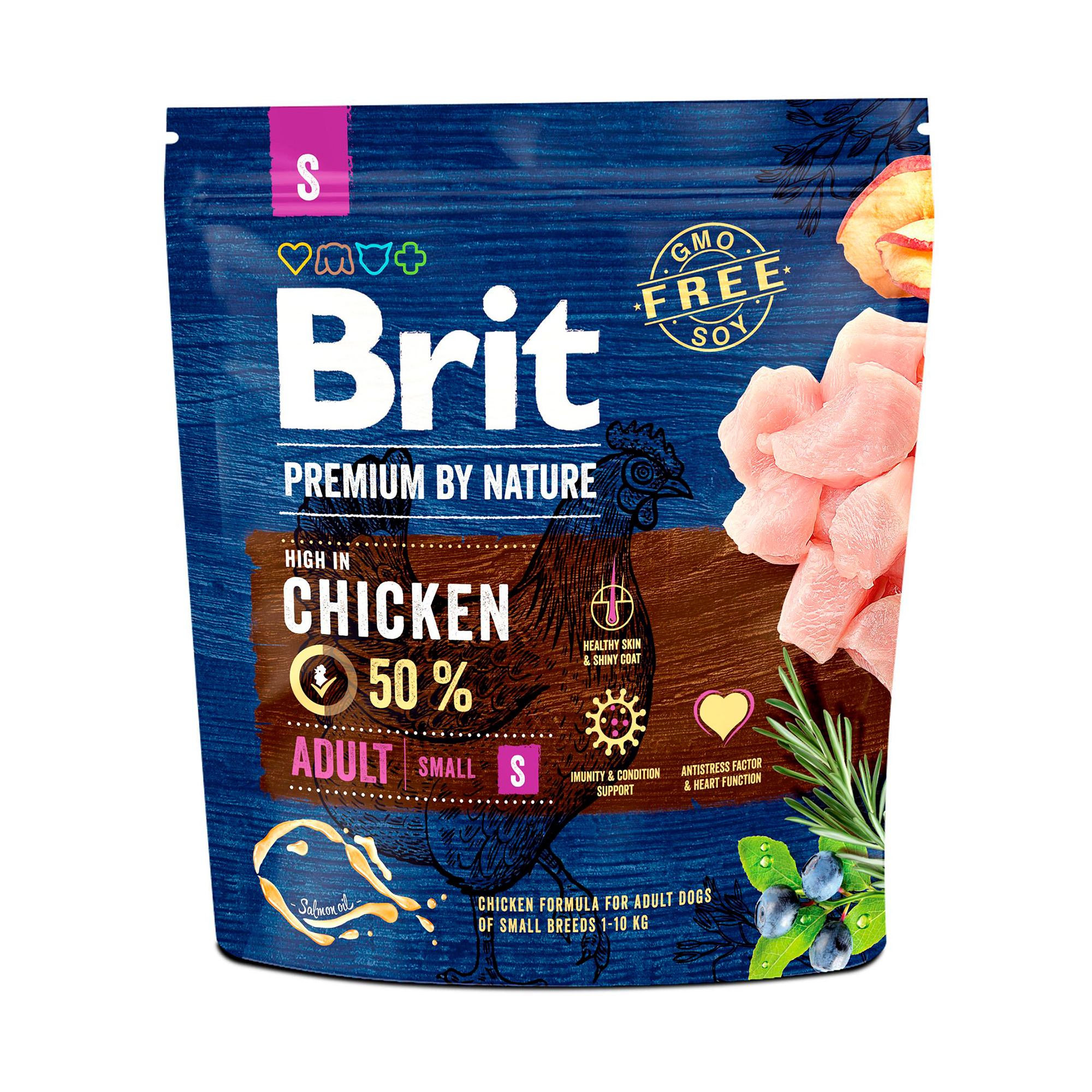 

Сухий корм для дорослих собак малих порід Brit Premium By Nature Adult S з куркою, 1 кг