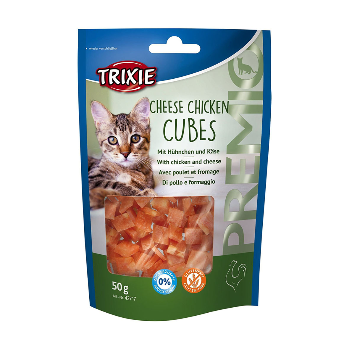 

Ласощі для кішок Trixie Cheese Chicken Cubes Сирно-курячі кубики, 50 г