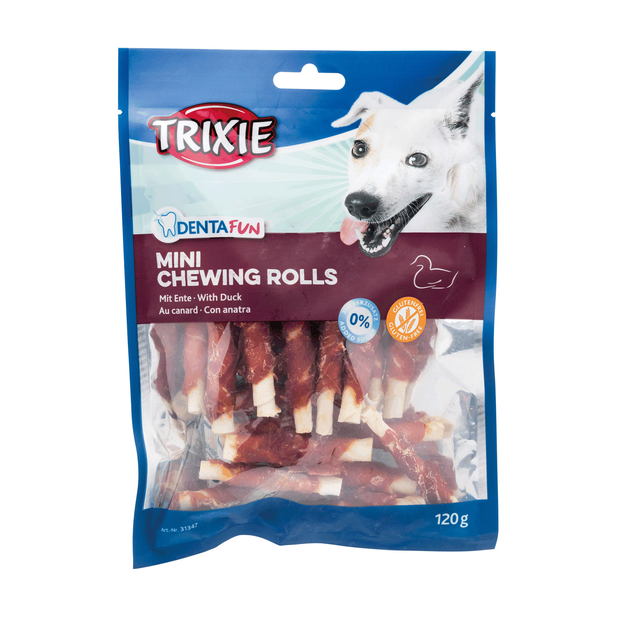 

Ласощі для собак Trixie Denta Fun Mini Chewing Rolls для чищення зубів, з качкою, 120 г