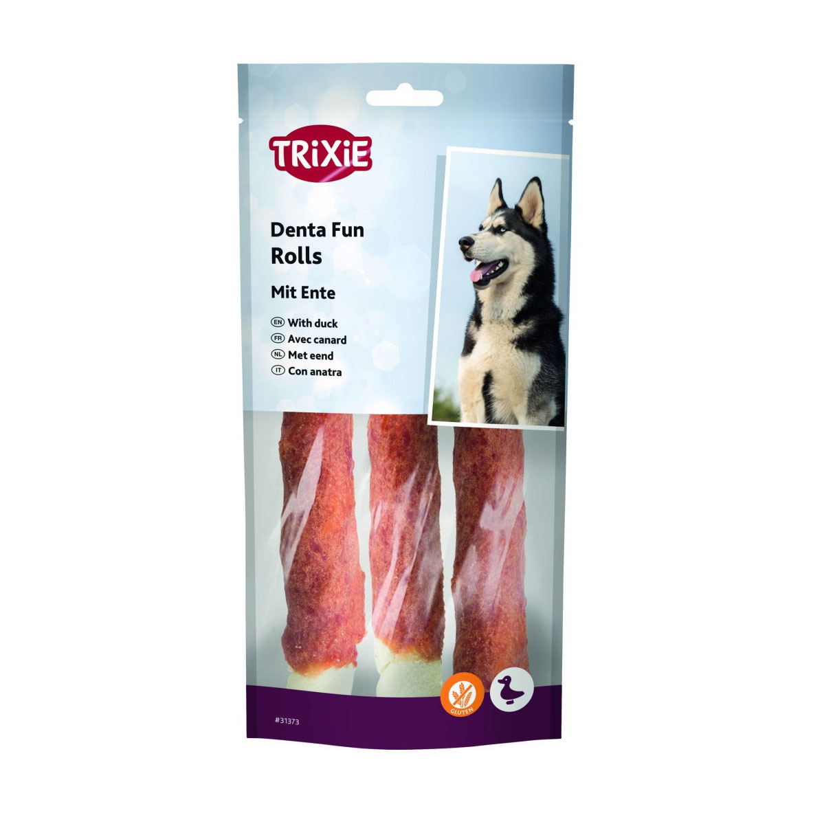 

Ласощі для собак Trixie Denta Fun Rolls для чищення зубів, з качкою, 140 г
