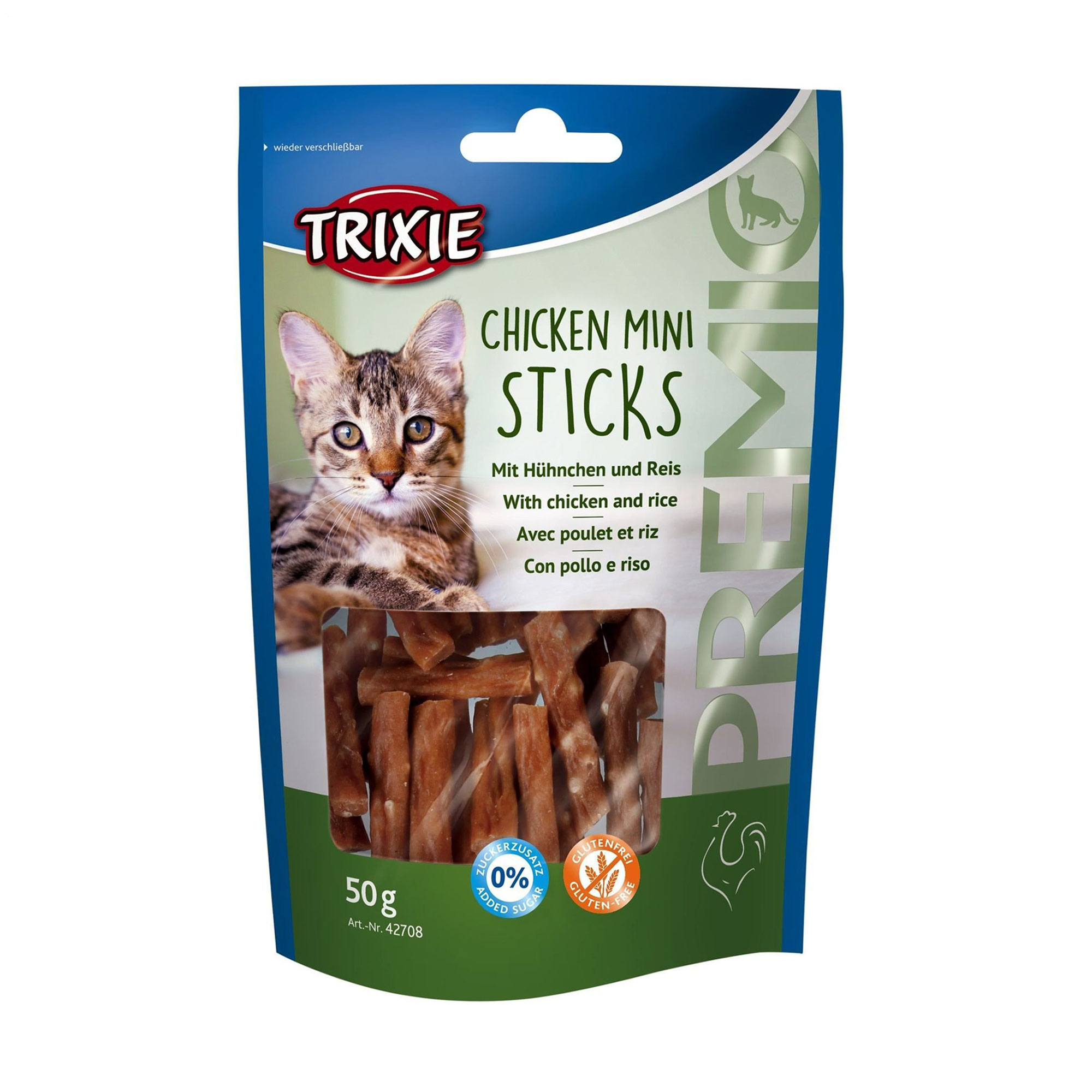 

Ласощі для кішок Trixie Premio Chicken Mini Sticks з куркою та рисом, 50 г