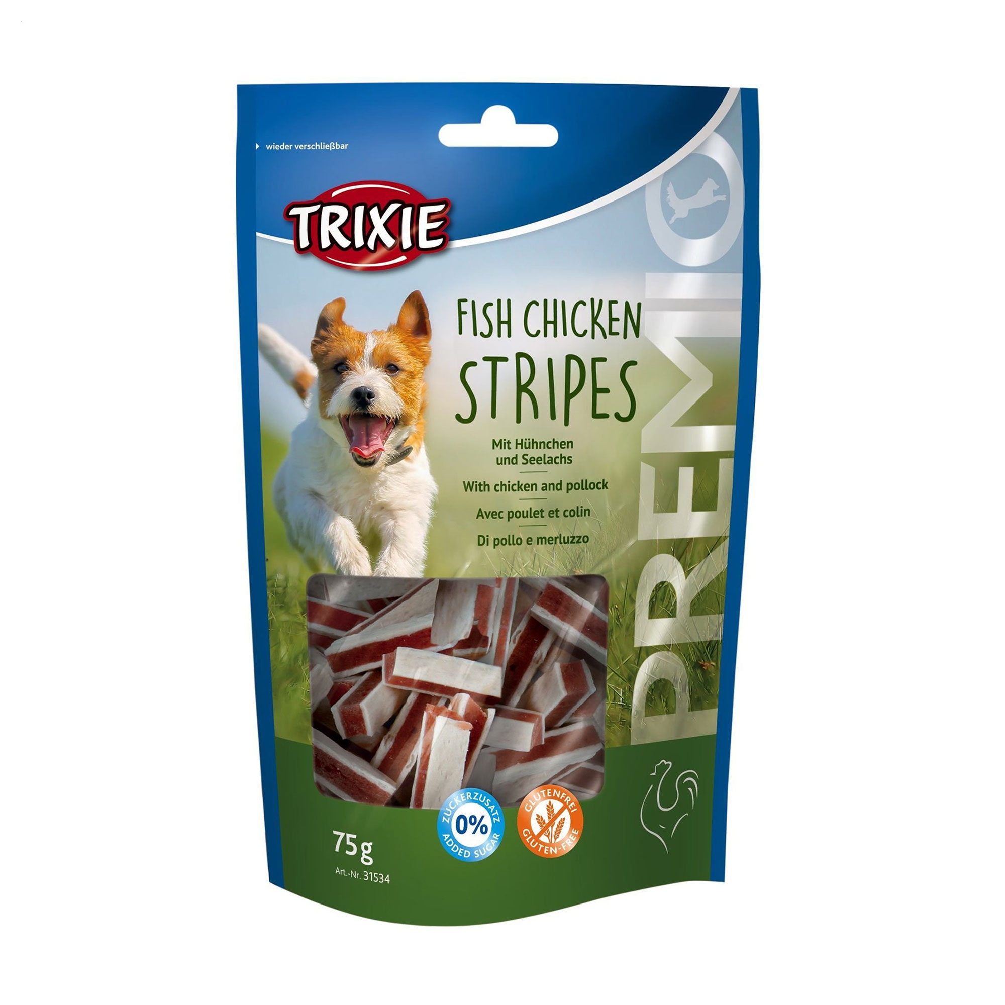 

Ласощі для собак Trixie Premio Fish Chicken Stripes з куркою та рибою, 75 г