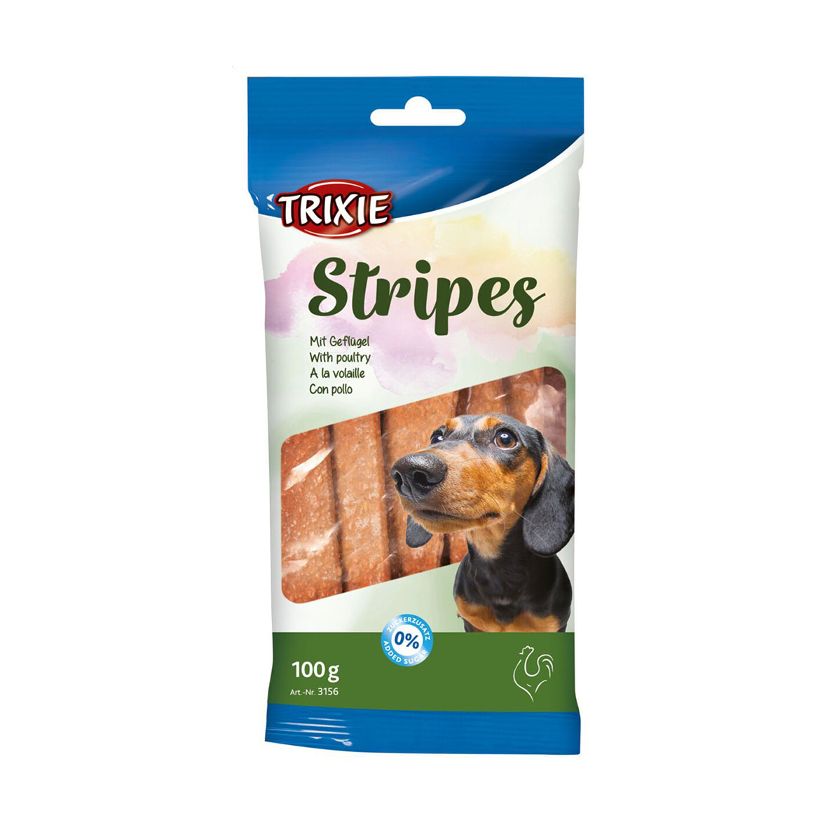

Ласощі для собак Trixie Stripes з м'ясом домашніх птахів, 100 г