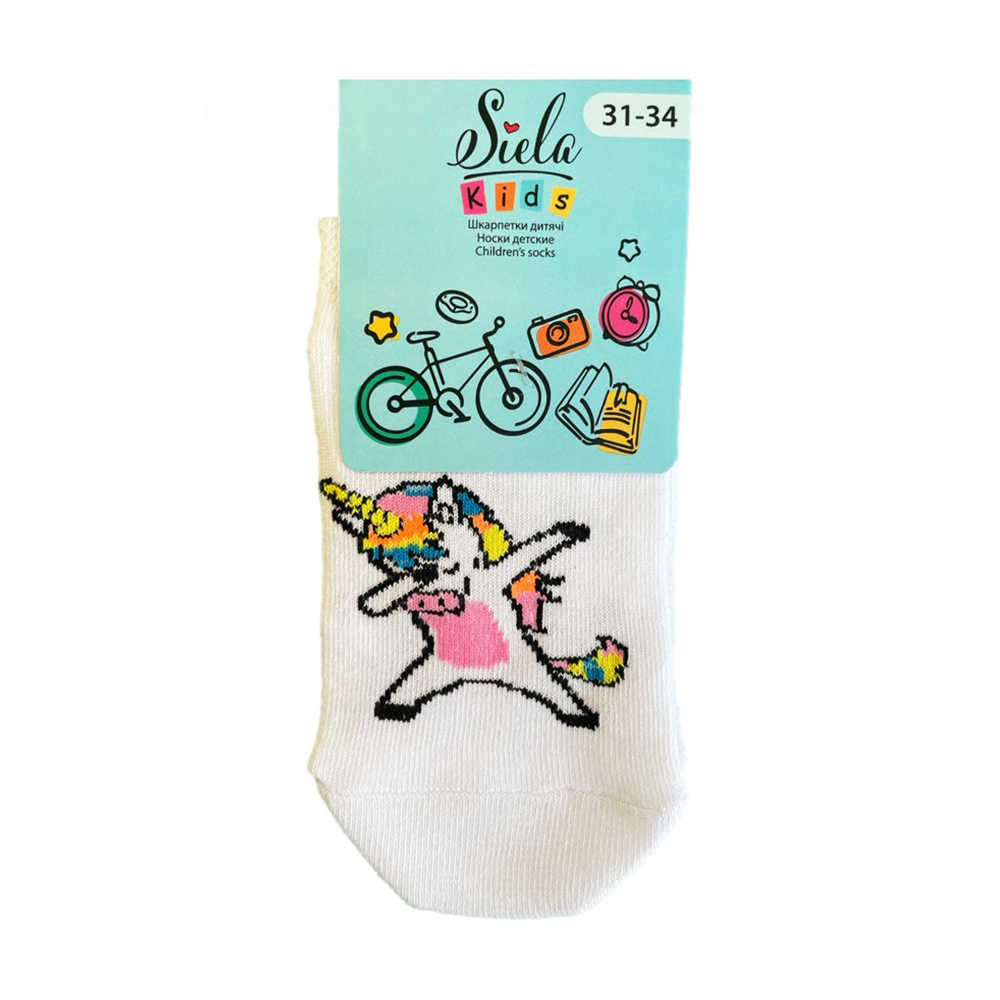 

Дитячі шкарпетки Siela RT1313-112 Dab Unicorn Girl, короткі, білі, розмір 31-34