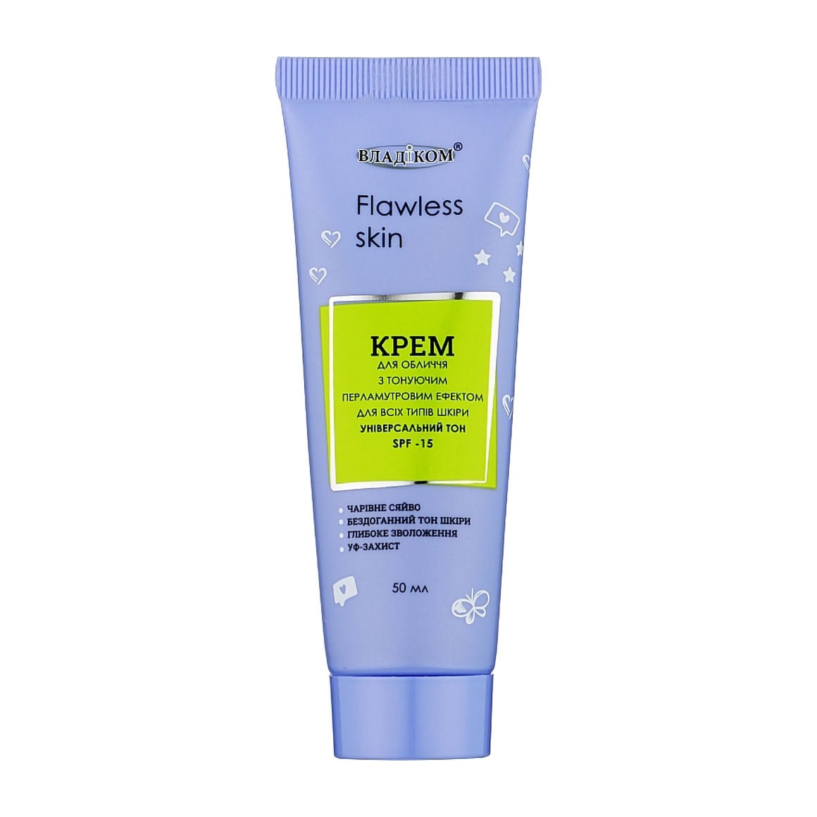 

Крем для обличчя Владіком Flawless Skin, SPF 15, для всіх типів шкіри, з тонувальним перламутровим ефектом, 50 мл