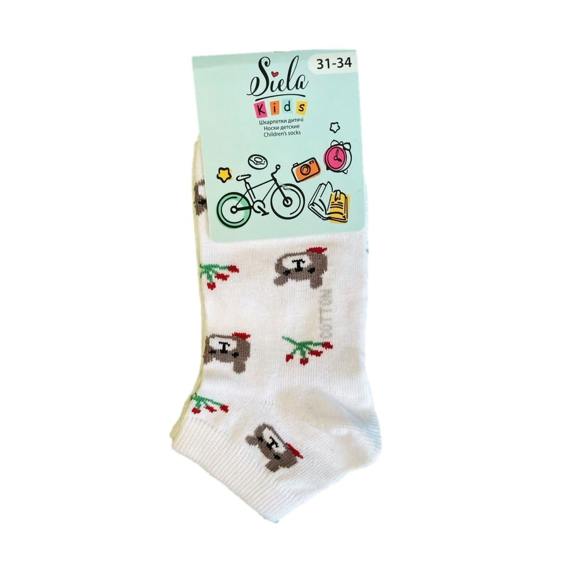

Дитячі шкарпетки Siela RT1313-140 короткі, білі з медведиками, розмір 31-34