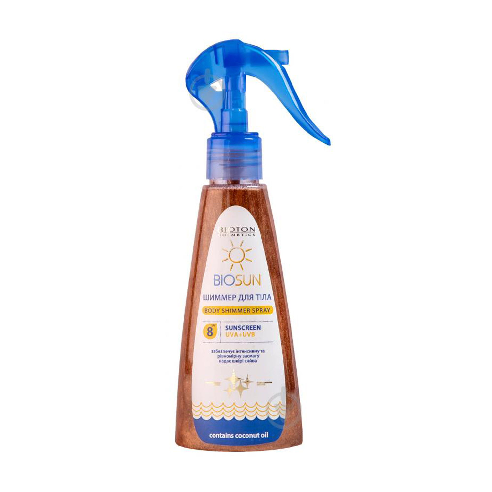 

Уцінка! Шимер для тіла Bioton Cosmetics BioSun Body Shimmer Spray SPF 8 з кокосовим маслом, 150 мл