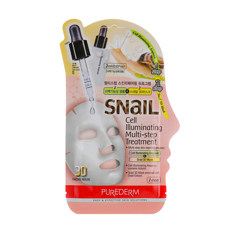 

Уцінка! Тканинна маска для обличчя Purederm Snail Cell Illuminating Multi-Step Treatment, 25 мл