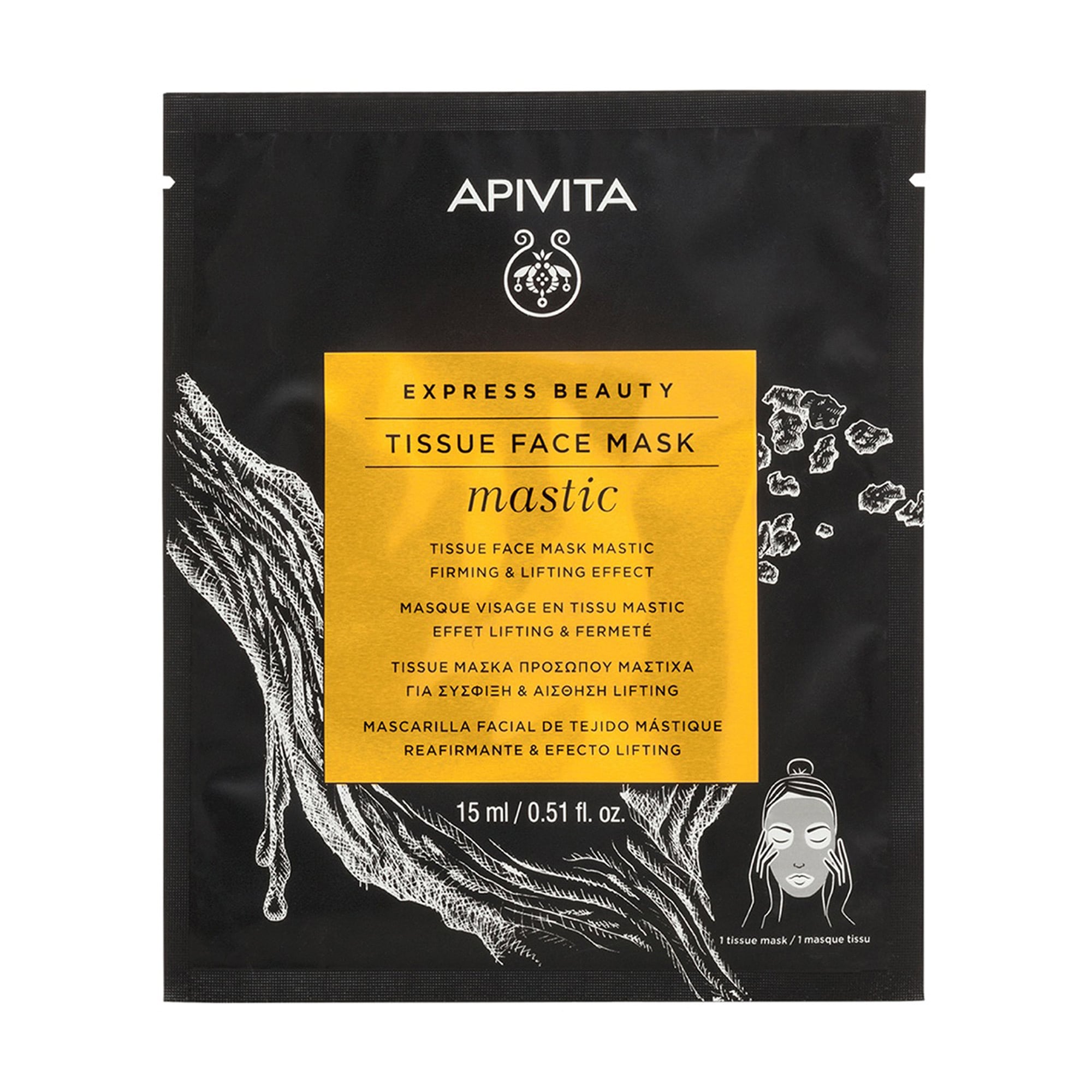 

Тканинна ліфтинг-маска для обличчя Apivita Express Beauty Tissue Face Mask Mastic Firming & Lifting Effect, 15 мл