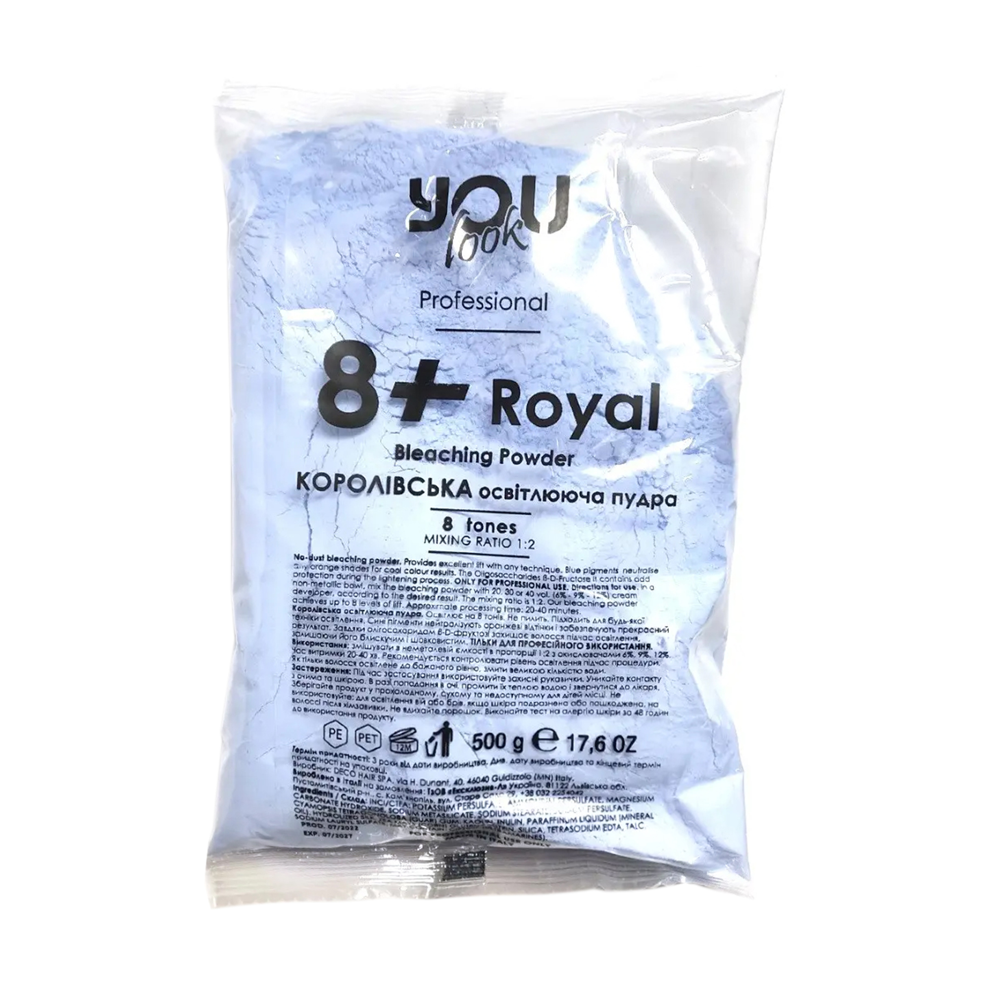 

Освітлювальна пудра You Look Professional 8+ Royal, для знебарвлення волосся до 8 тонів, синя, 500 г