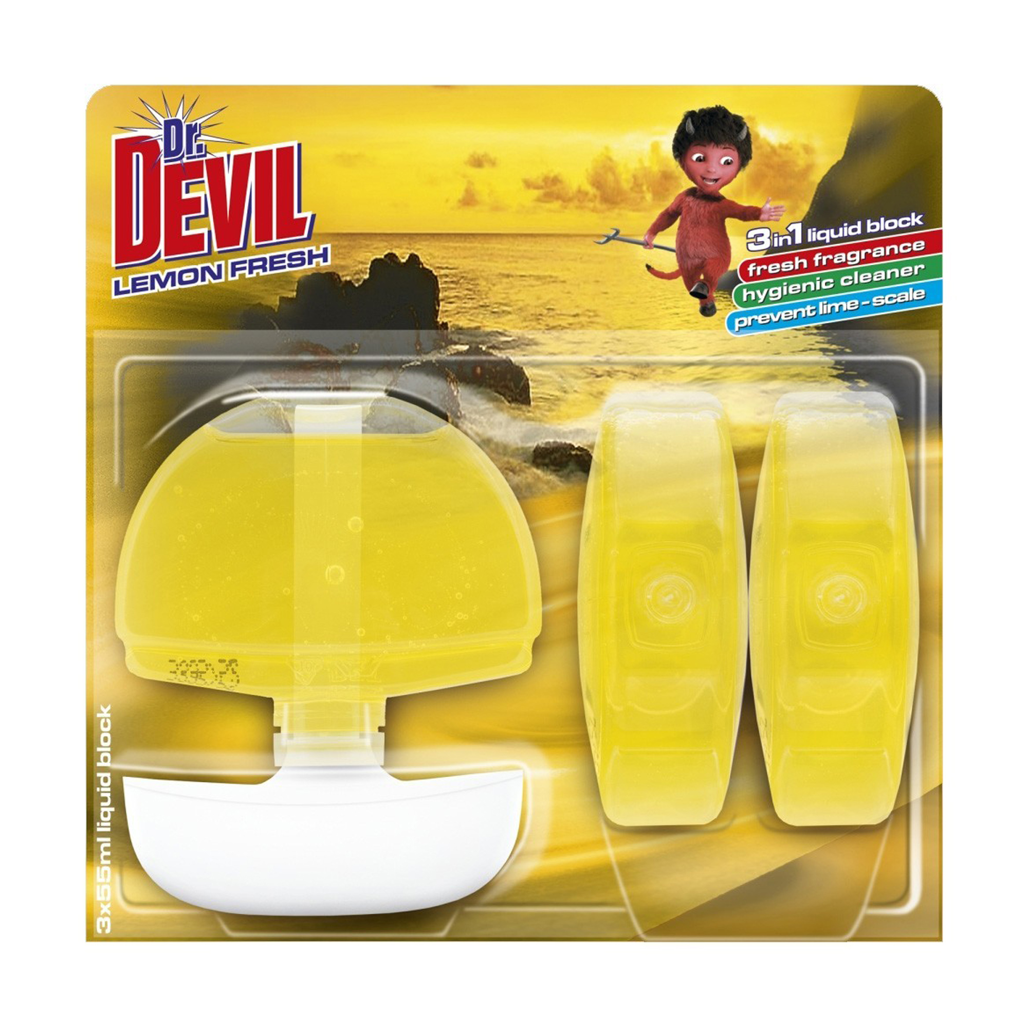 

Туалетний блок для унітазу Dr. Devil Лимонна свіжість, 3*55 мл
