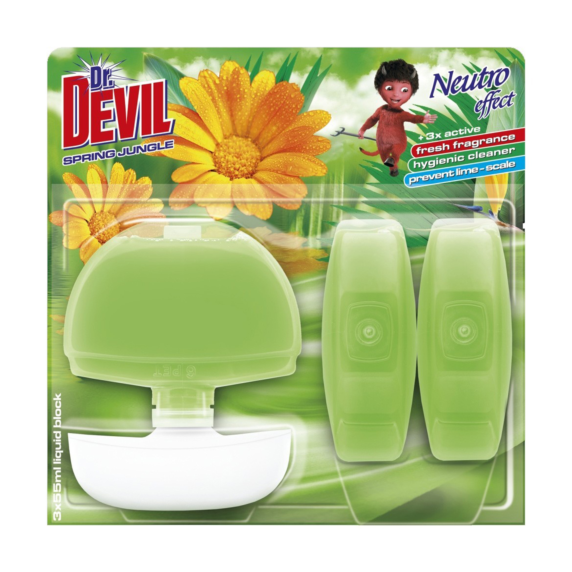 

Туалетний блок для унітазу Dr. Devil Весняні джунглі, 3*55 мл