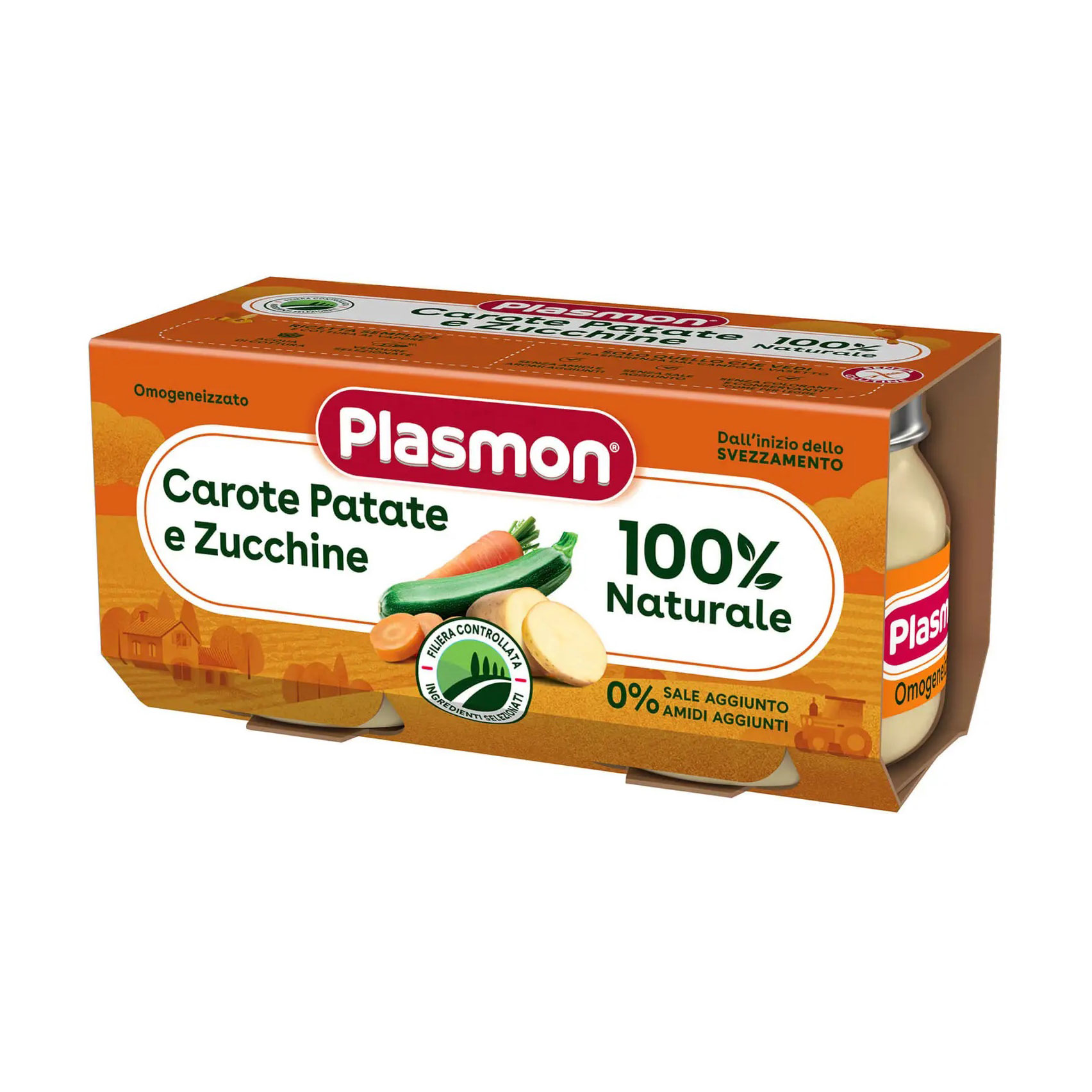 

Дитяче овочеве пюре Plasmon Морква, картопля, цукіні, від 6 місяців, 2*80 г