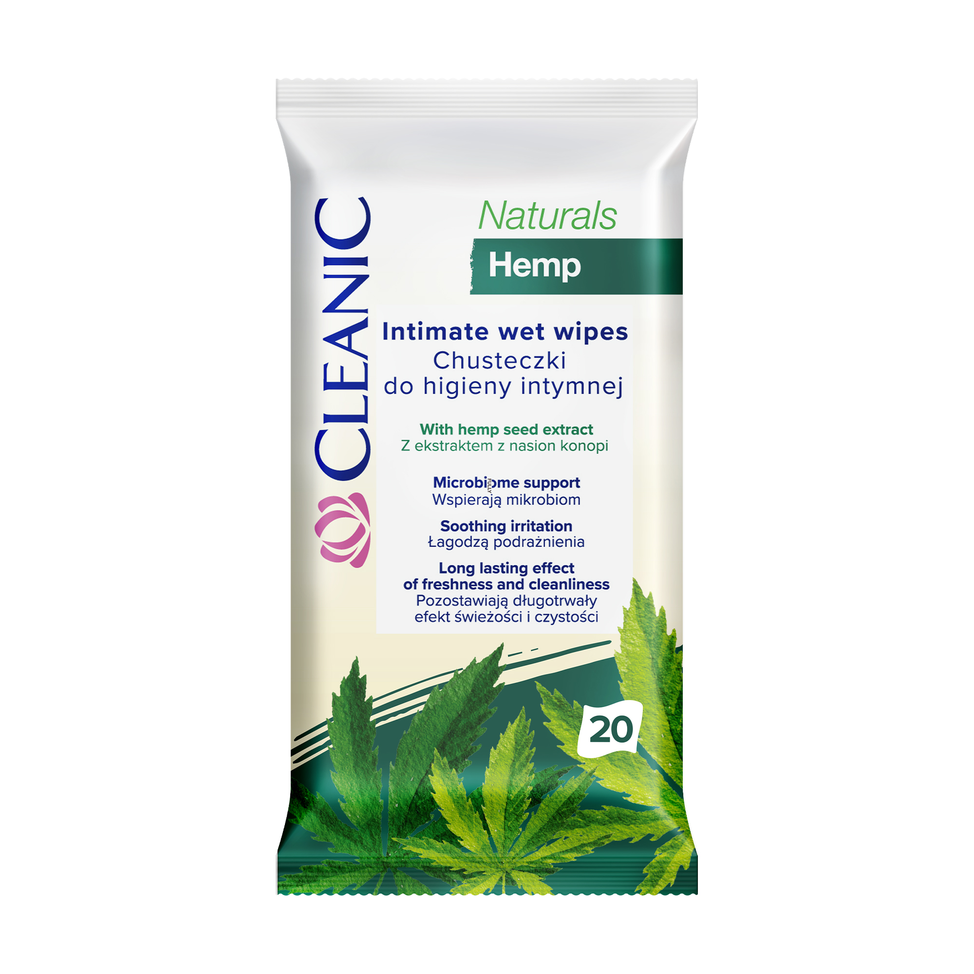 

Уцінка! Вологі серветки для інтимної гігієни Cleanic Naturals Hemp Intimate Wet Wipes, 20 шт