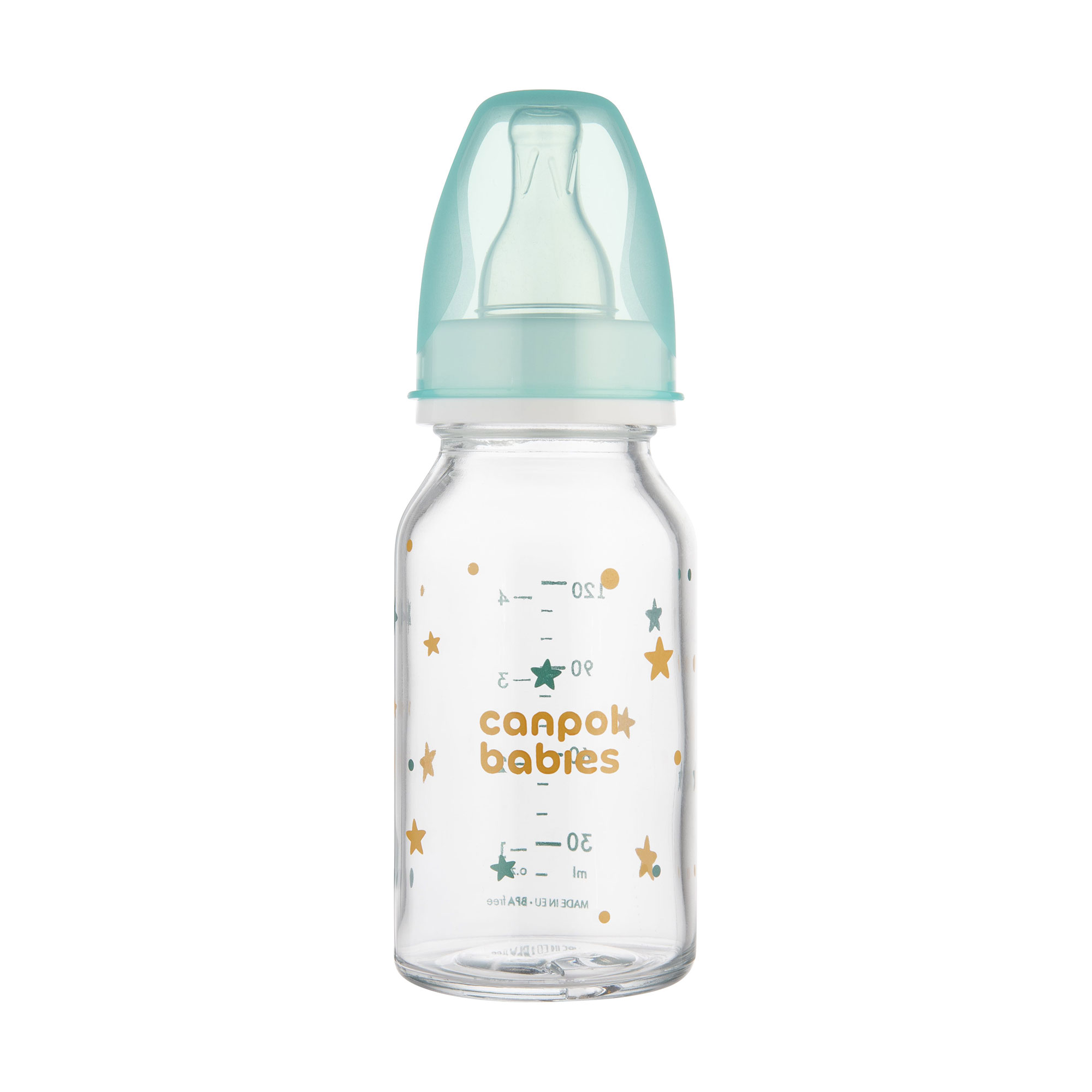 

Пляшечка для годування Canpol Babies скляна, з малюнком, від 3 місяців, бірюзова, 120 мл (42/202)