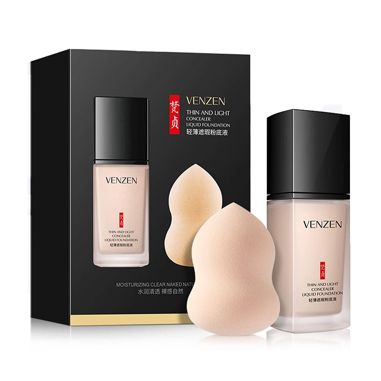 

Уцінка! Тональная основа Veze Thin and Light Concealer Liquid Foundation, Natural Color, 30 мл + спонж-крапля для макіяжу
