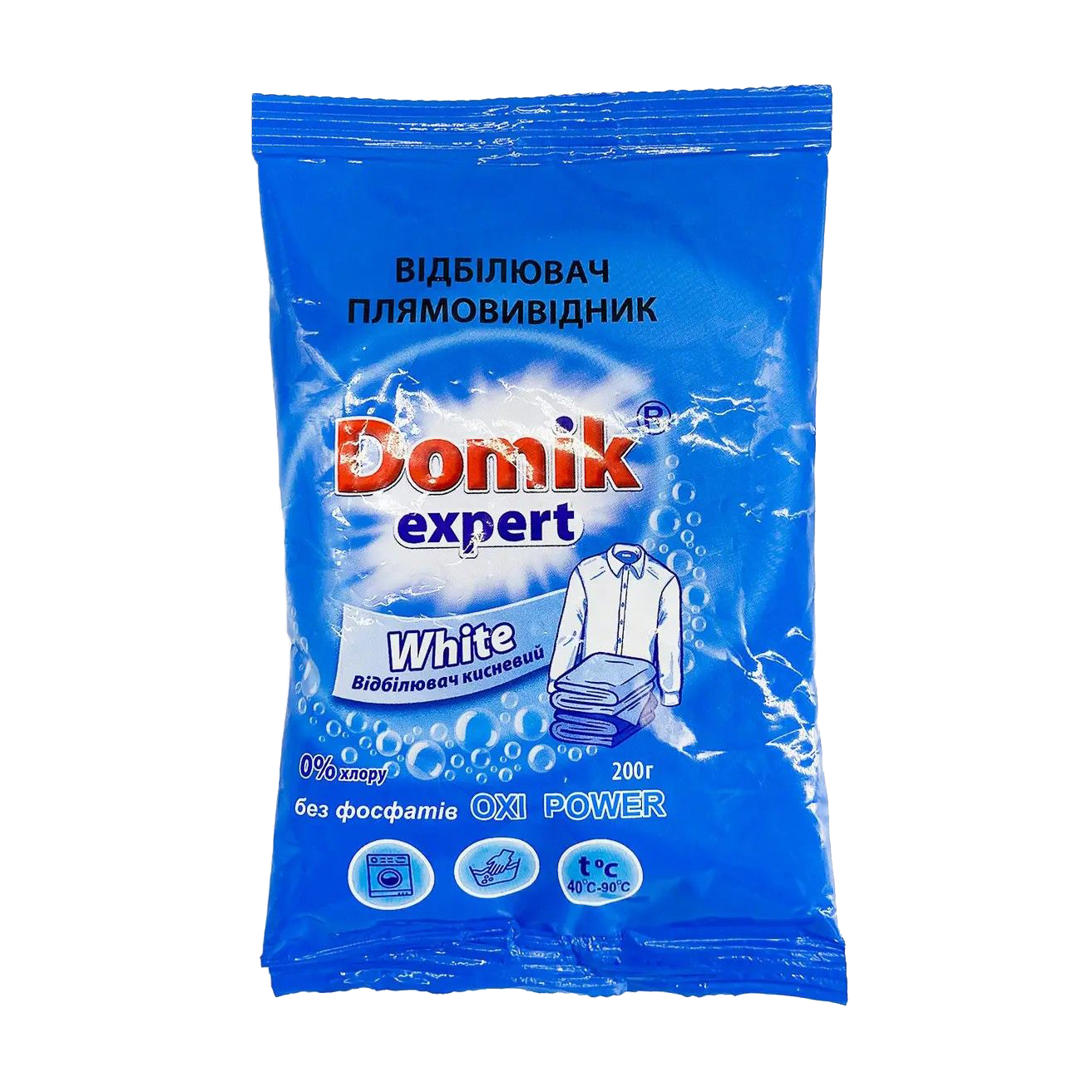 

Відбілювач та плямовивідник кисневий Domik Expert White для білих тканин, 200 г