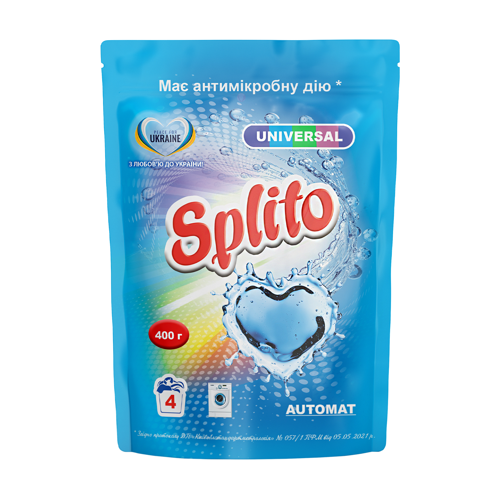 

Уцінка! Пральний порошок Splito Universal автомат, 4 цикли прання, 400 г (дойпак)