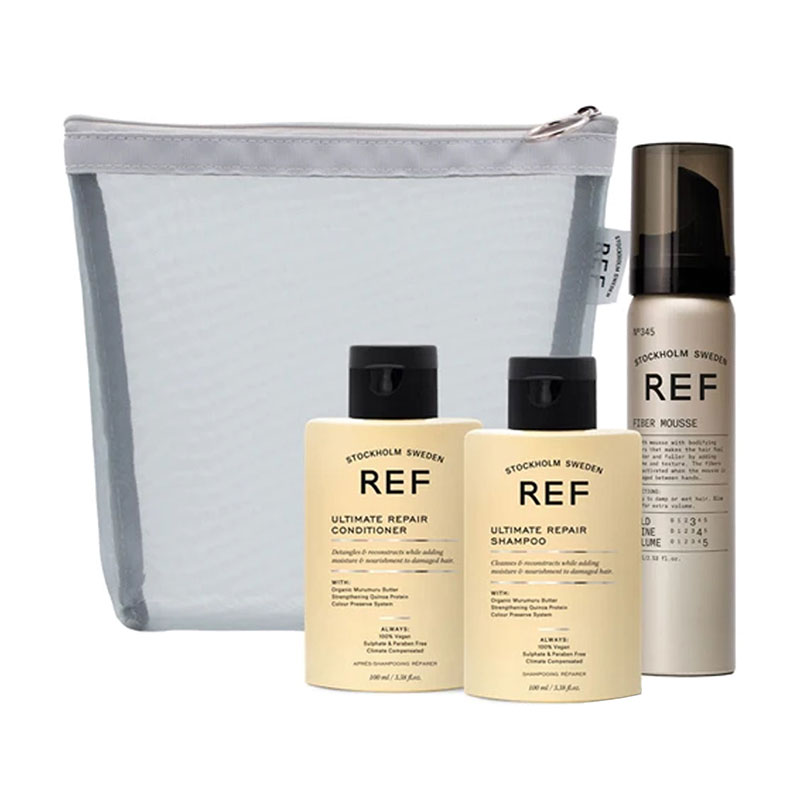 

Уцінка! Набір мініатюр для волосся REF Trevel Mesh Bag Repair Відновлення (шампунь, 100 мл + кондиціонер, 100 мл + мус, 75 мл + сумка)