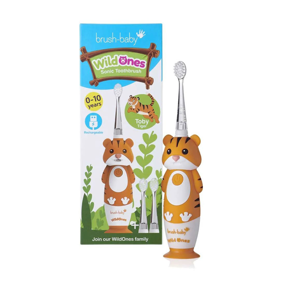 

Дитяча електрична зубна щітка Brush-Baby WildOnes Sonic Toothbrush Tiger від народження до 10 років, 1 шт