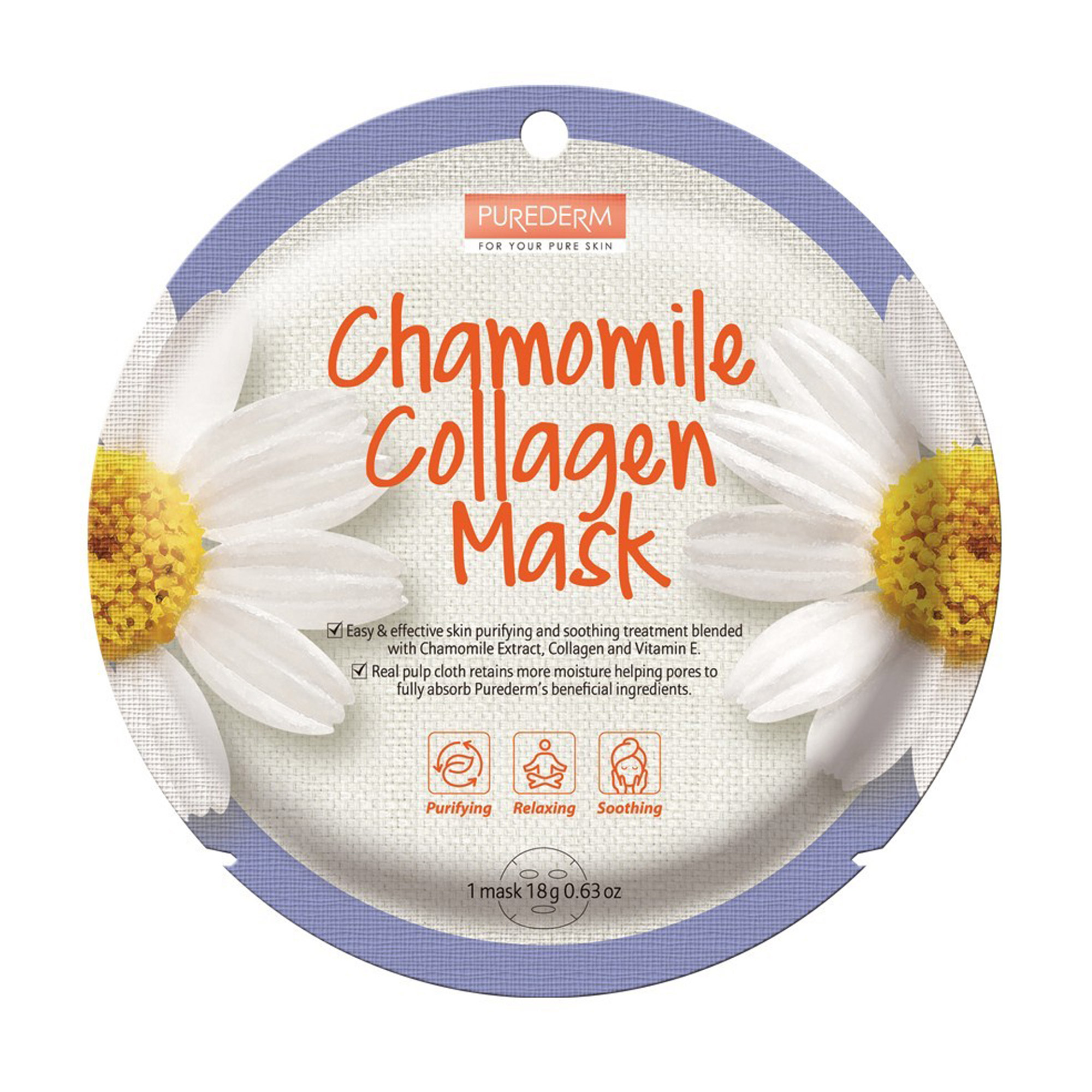 

Уцінка! Тканинна маска для обличчя Purederm Chamomile Collagen Mask з колагеном та ромашкою, 18 мл
