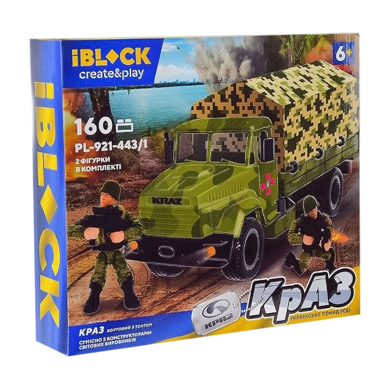 

Конструктор iBlock Create & Play Армія КрАЗ з тентом, 160 деталей, від 6 років, 28.5*6.4*25 см (PL-921-443-1)