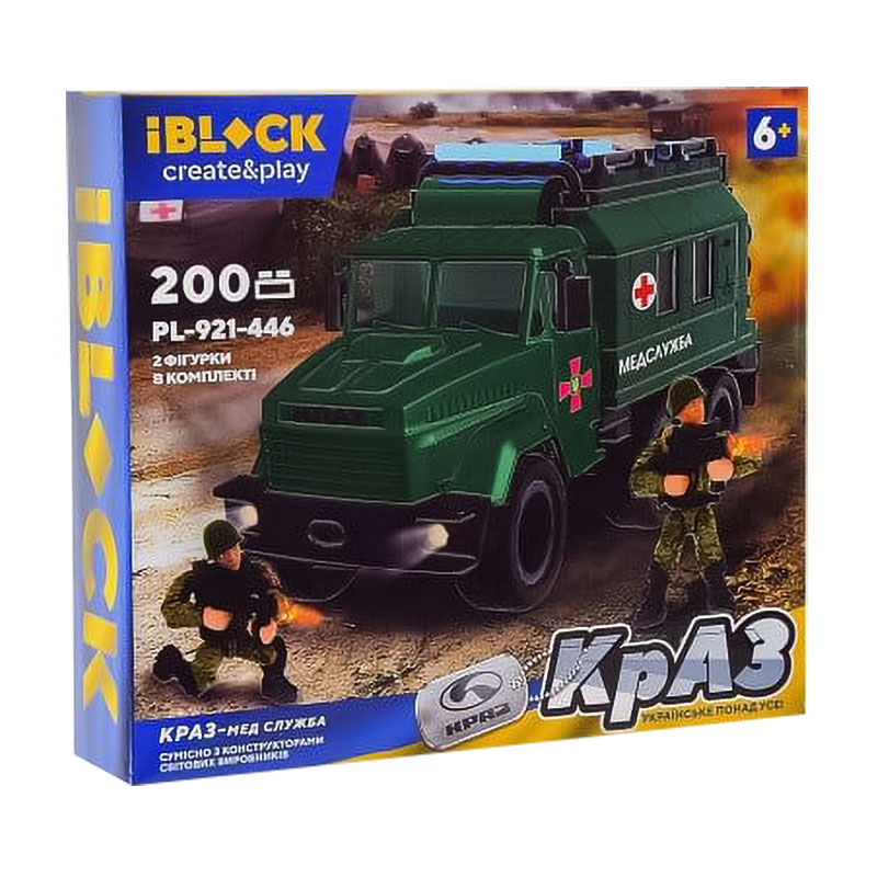 

Конструктор iBlock Create & Play Армія КрАЗ Медслужба, 200 деталей, від 6 років, 28.5*6.4*25 см (PL-921-446)