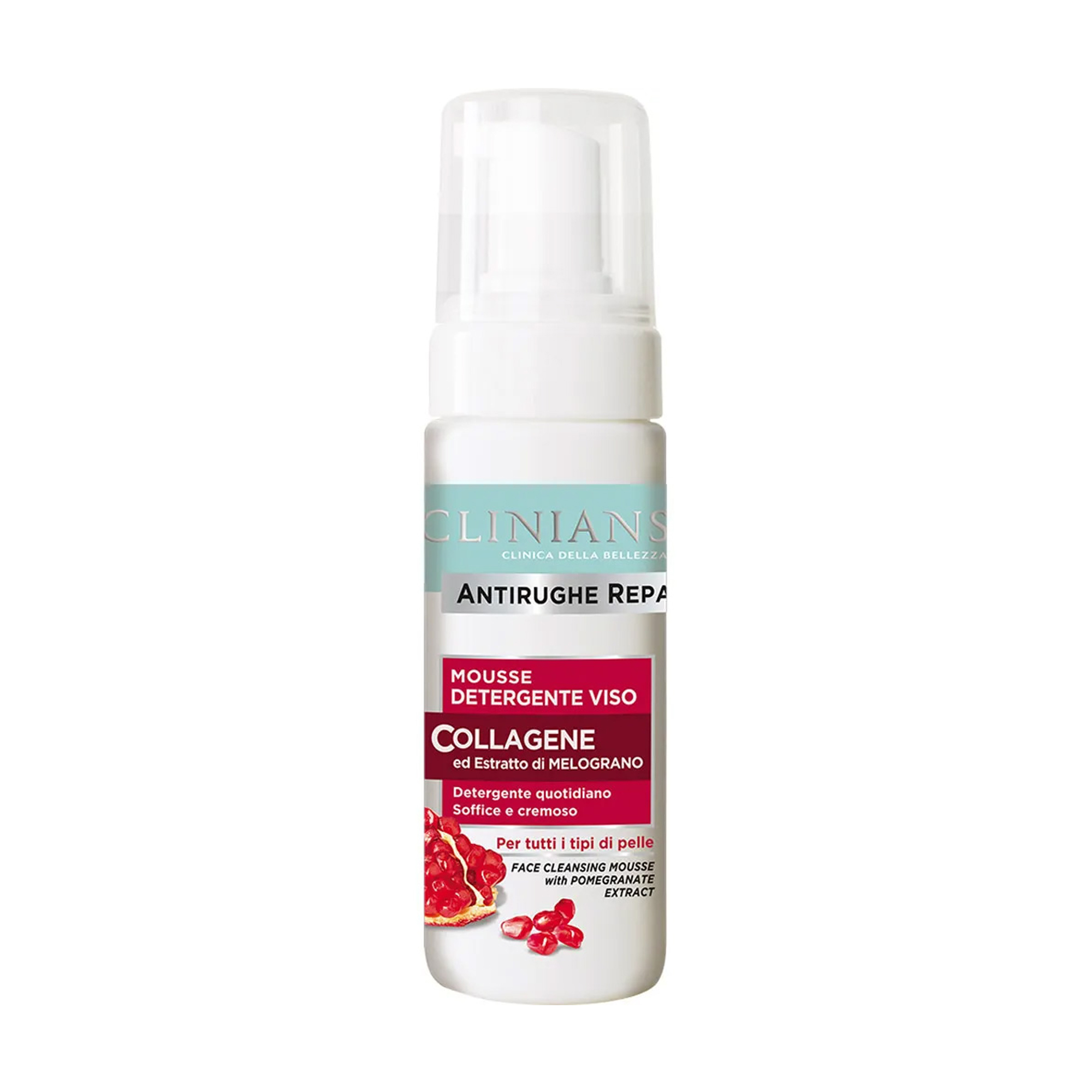 

Очищувальний мус для вмивання Clinians Antirughe Repair Face Cleansing Mousse з колагеном та екстрактом граната, 150 мл