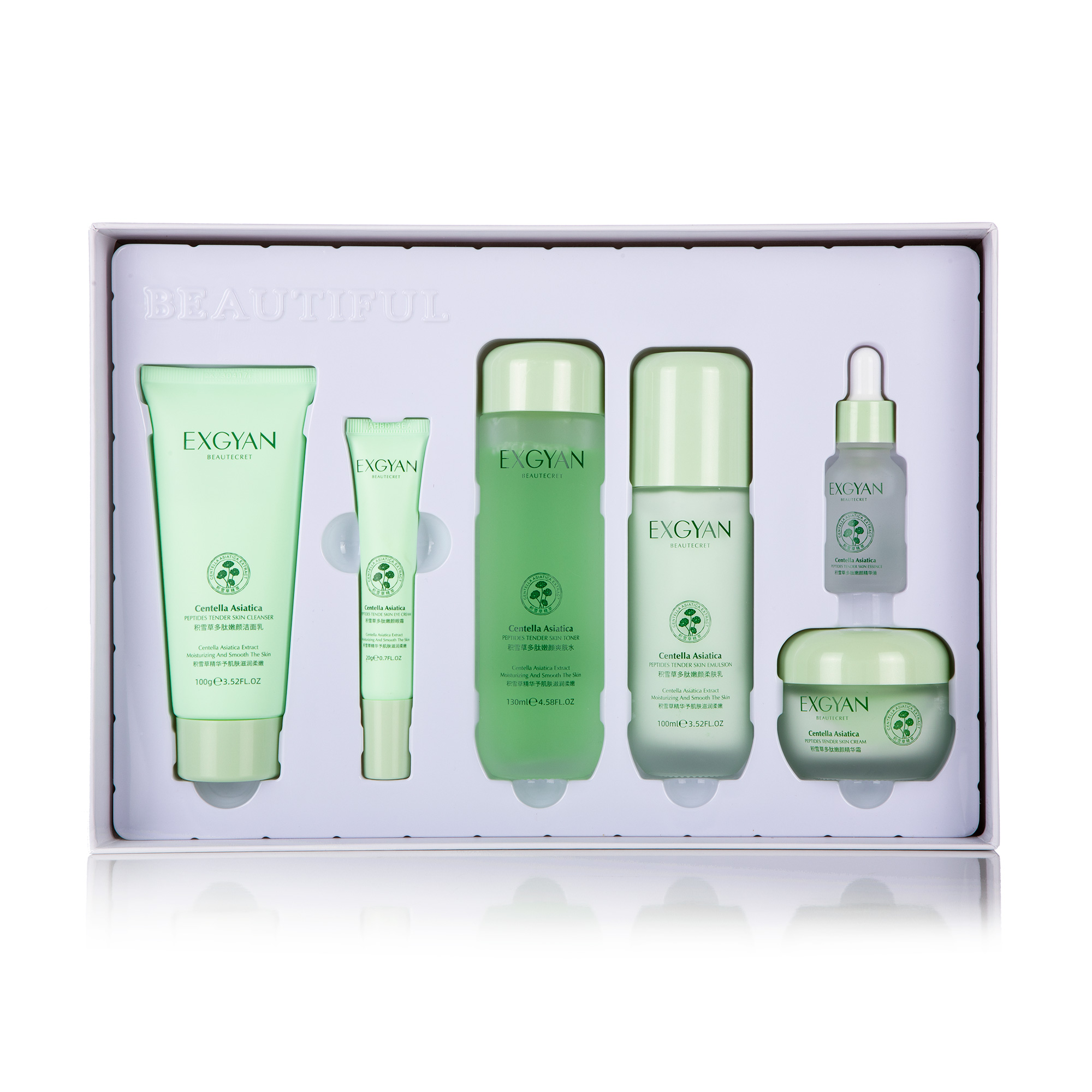 

Уцінка! Набір для обличчя Exgyan Centella Asiatica з екстрактом центели азіатської та пептидами, 6 предметів
