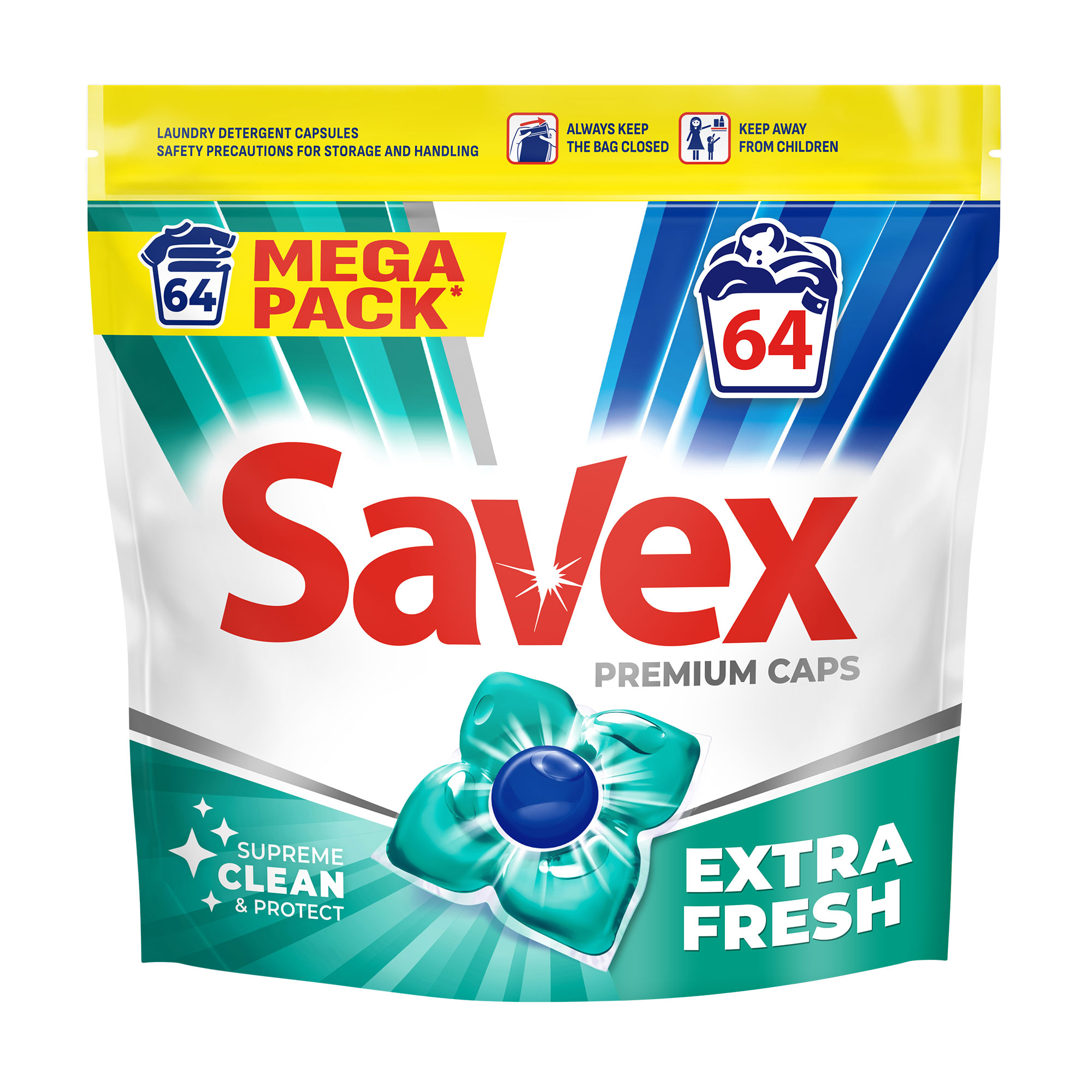 

Капсули для прання Savex Premium Caps Extra Fresh, 64 цикли прання, 64 шт