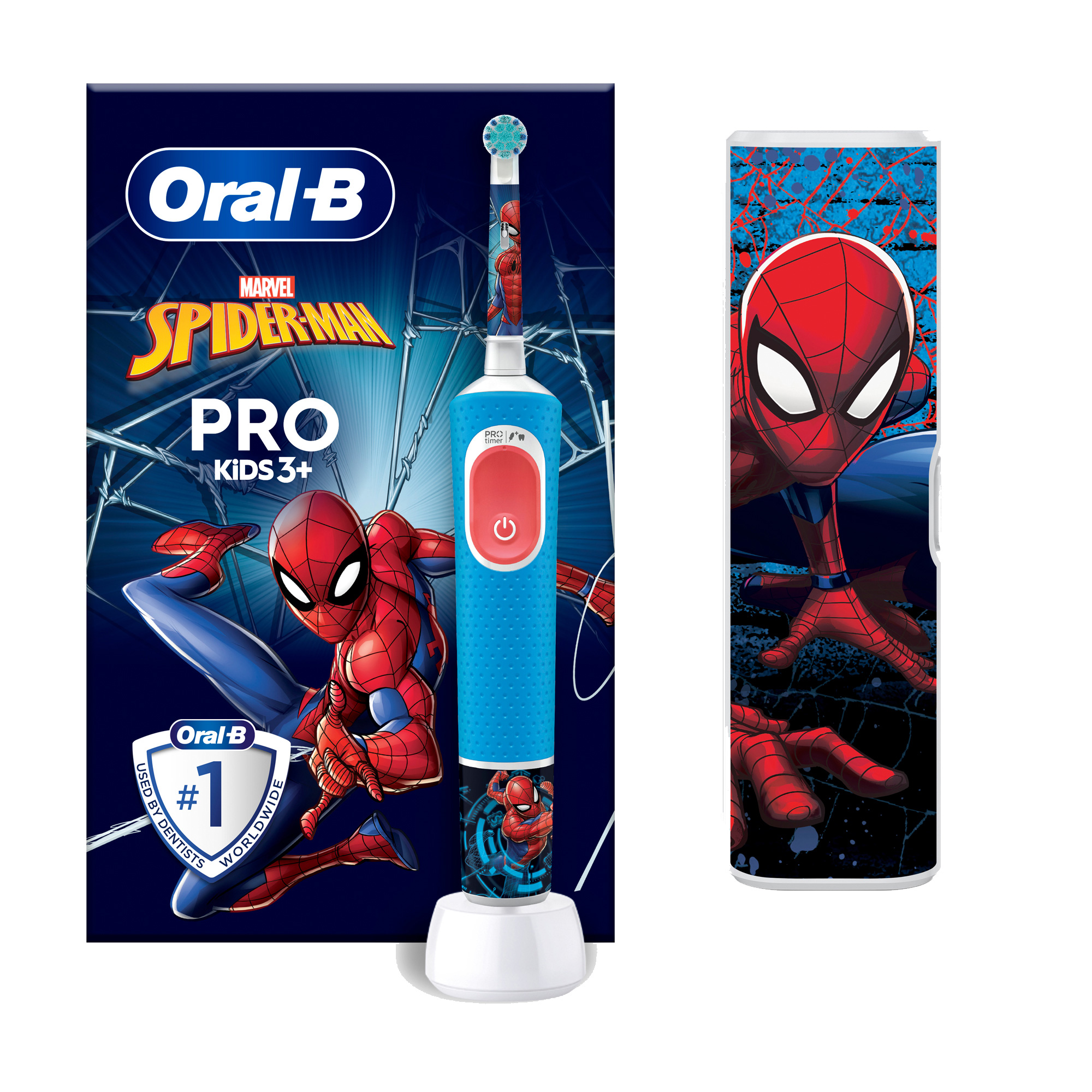 

Дитяча електрична зубна щітка Oral-B Pro Kids Spider-Man з дорожнім чохлом, від 3 років (D103)