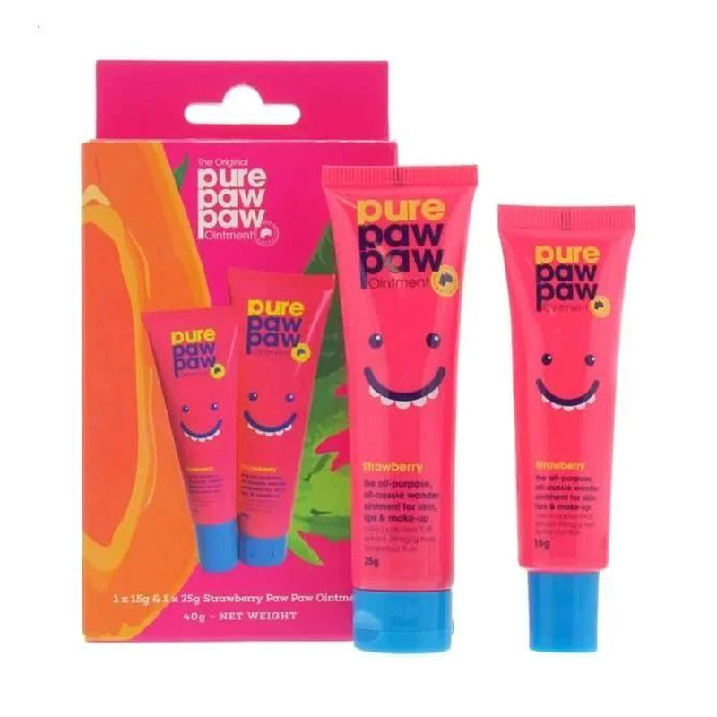

Уцінка! Набір відновлювальних бальзамів для губ Pure Paw Paw Ointment Strawberry (бальзам, 25 г + бальзам, 15 г)