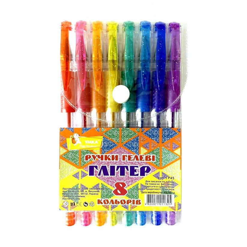 

Набір гелевих ручок Умка Glitter, 8 кольорів (ГР45)