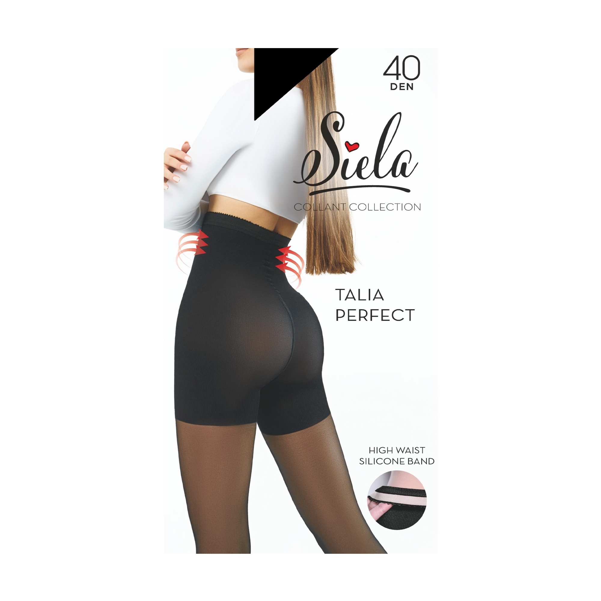 Колготки жіночі Siela Talia Perfect з високою талією та моделювальними шортиками, 40 DEN, Nero, розмір 2