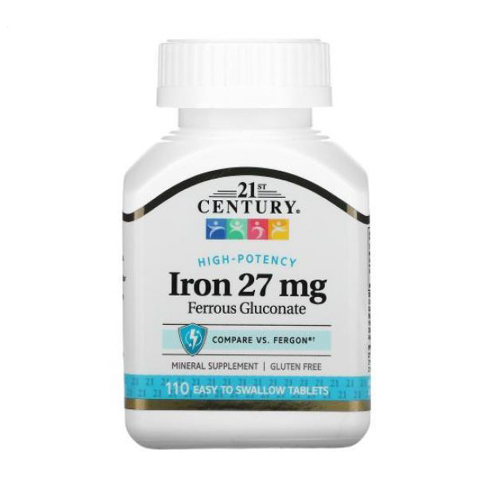 

Залізо 21st Century Ferrous Gluconate Iron 27 мг, 110 таблеток