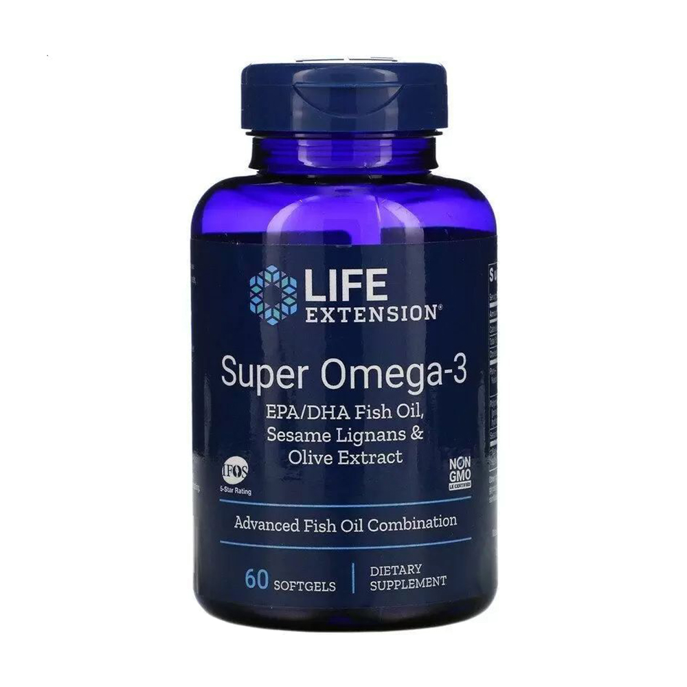 

Супер омега-3 Life Extension Super Omega-3 EPA/DHA Fish Oil, Sesame Lignans & Olive Extract, 60 гелевих капсул