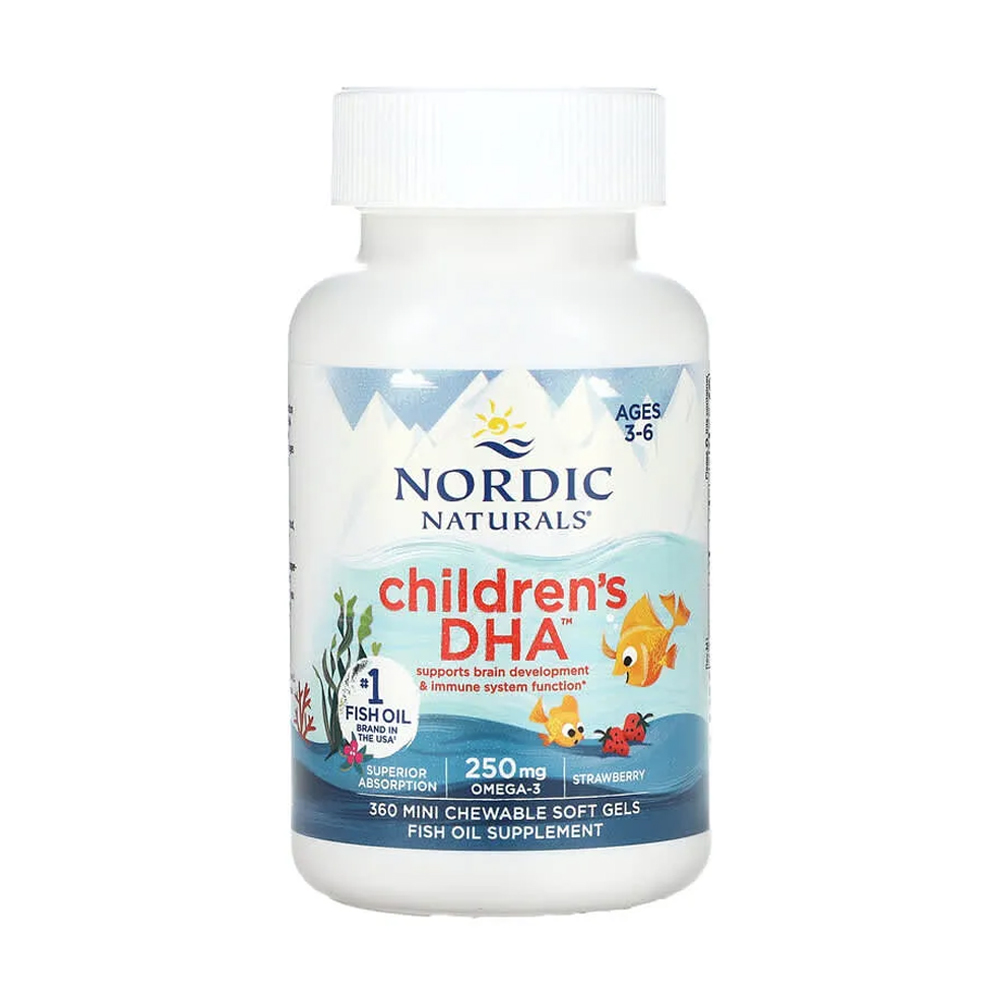 

Риб'ячий жир для дітей Nordic Naturals Children's DHA 250 мг, зі смаком полуниці, 360 гелевих капсул
