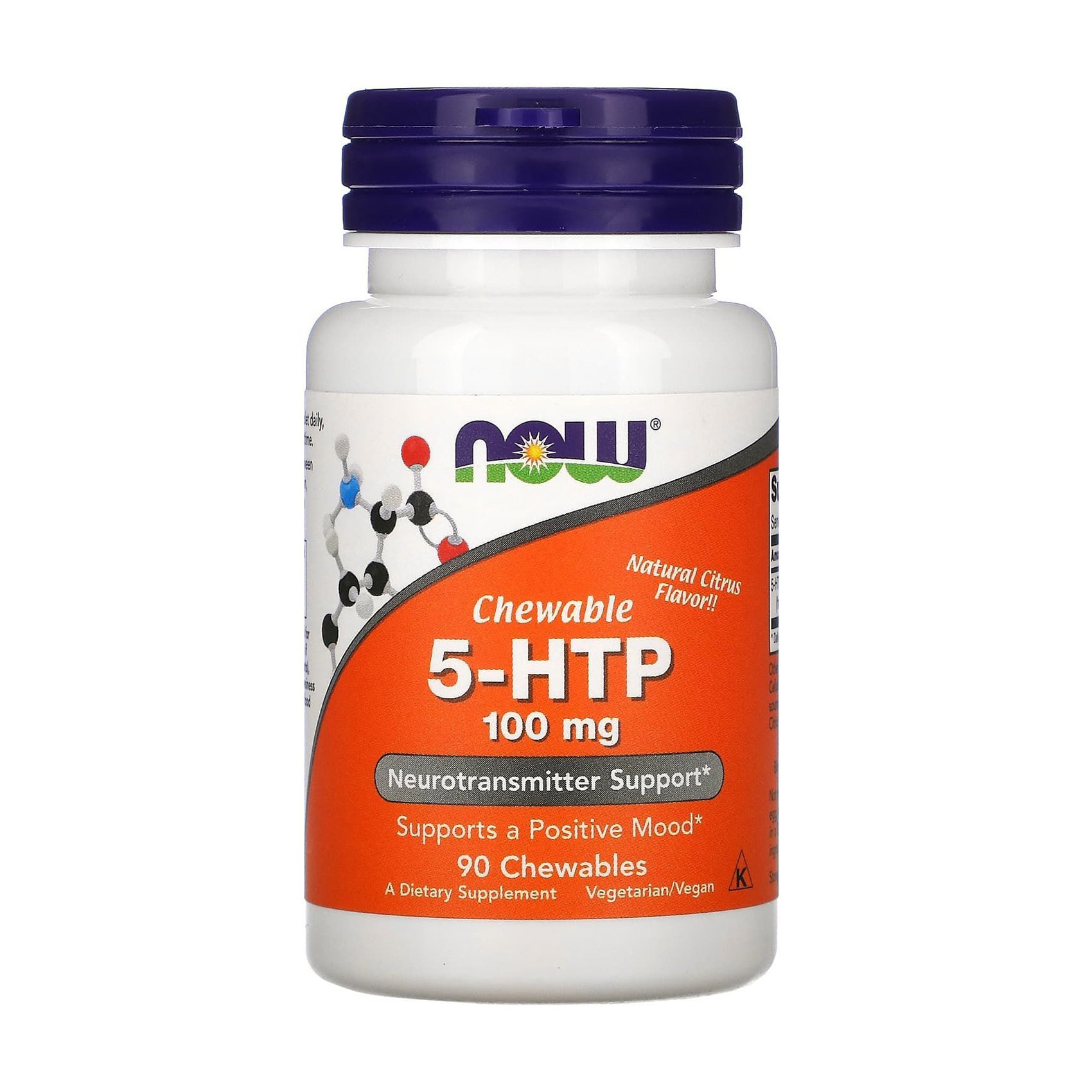 

Гідрокситриптофан NOW foods 5-HTP 100 мг, 90 жувальних таблеток