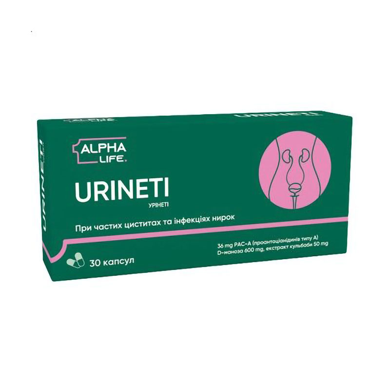 

Уринеті при частих циститів та інфекцій нирок Alpha Life Urineti, 30 капсул