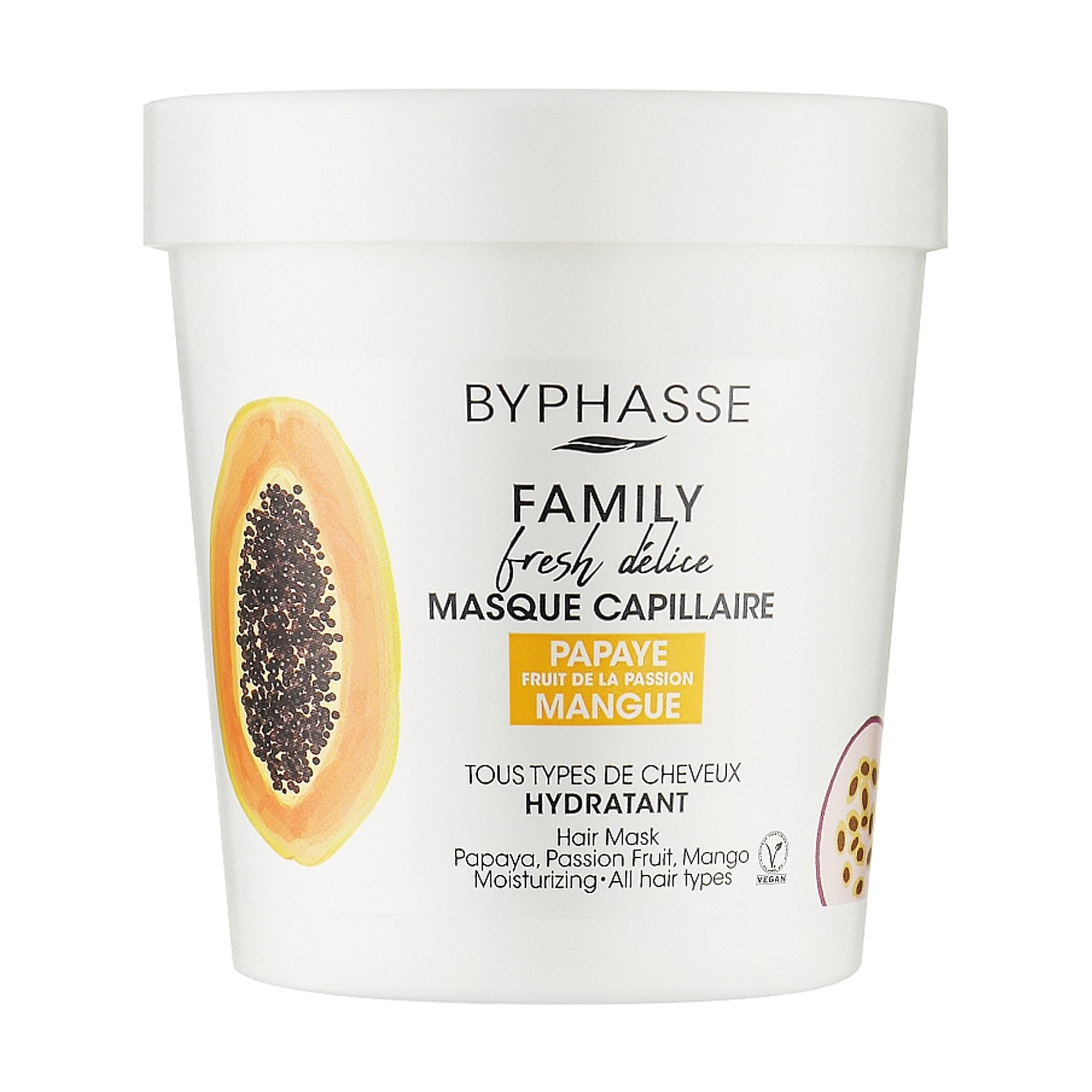 

Маска Byphasse Family Fresh Delice для всіх типів волосся, з папаєю, маракуєю та манго, 250 мл